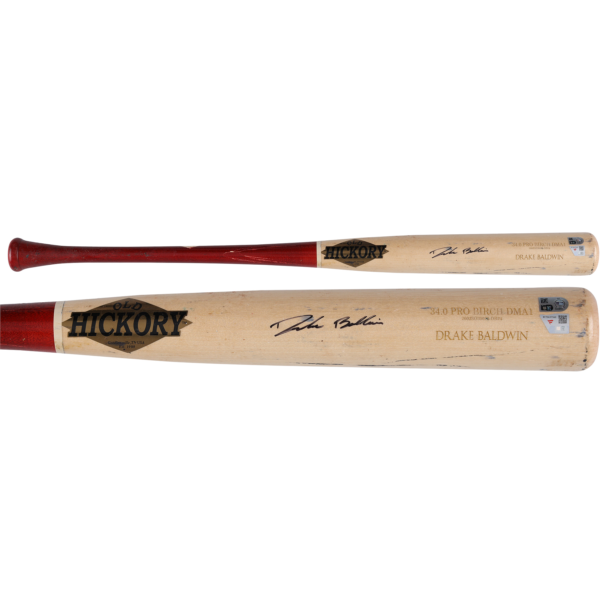 Drake Baldwin Atlanta Braves Autographed Game-Used Tan/Red Old Hickory Broken Bat from the 2026 MLB Season