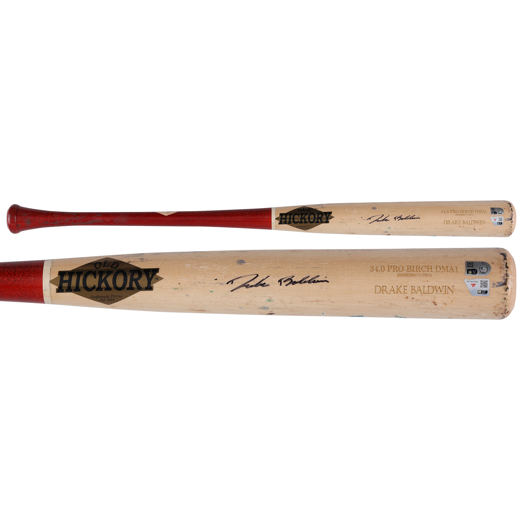 Drake Baldwin Atlanta Braves Autographed Game-Used Tan/Red Old Hickory Bat from the 2026 MLB Season