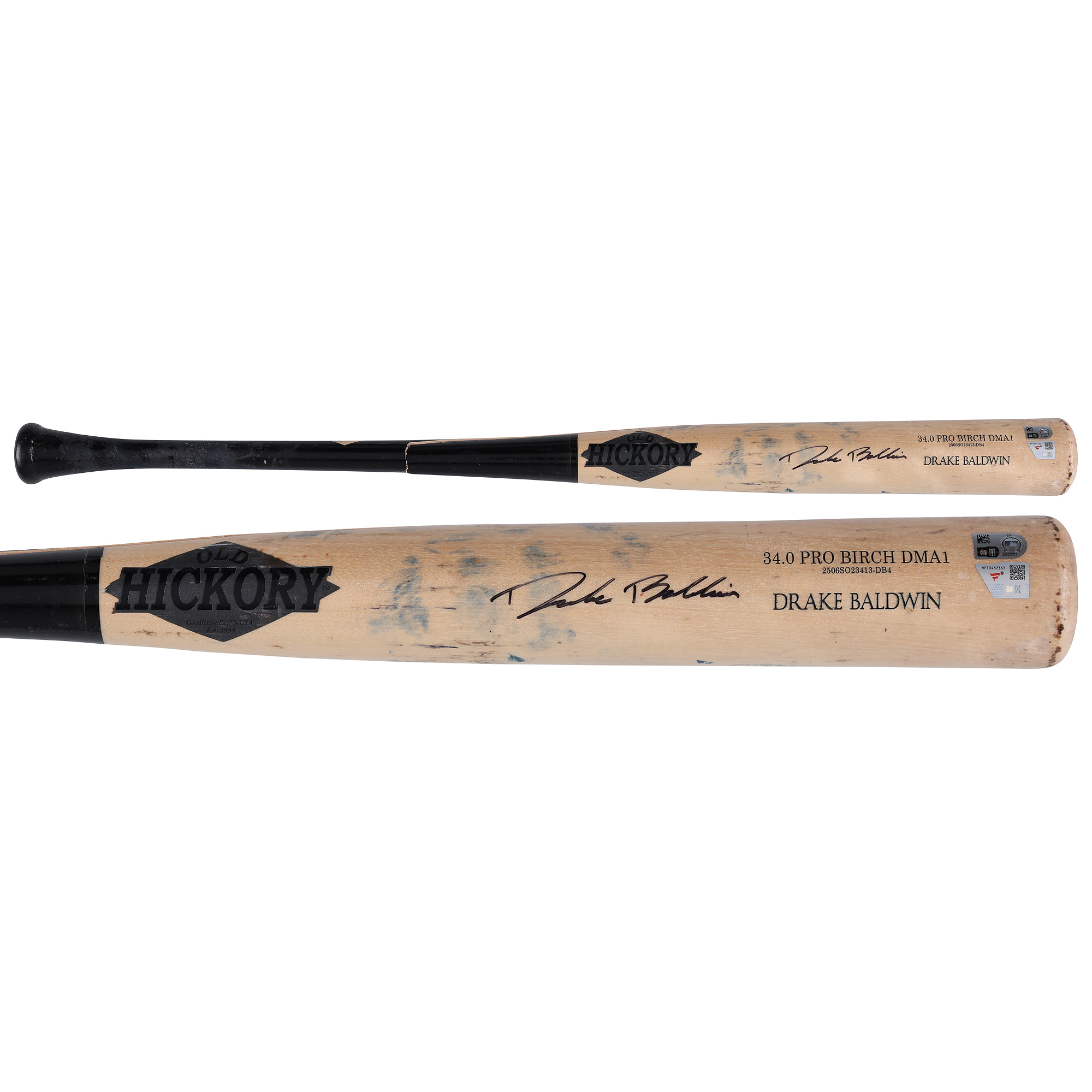 Drake Baldwin Atlanta Braves Autographed Game-Used Tan/Black Old Hickory Broken Bat from the 2026 MLB Season