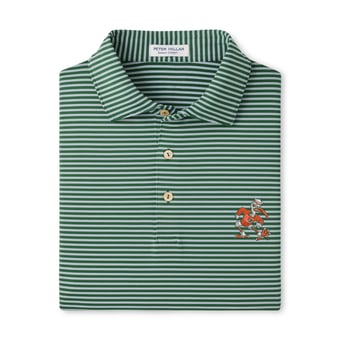 Men's Peter Millar  Green Miami Hurricanes Tiebreaker Performance Jersey Stripe Polo