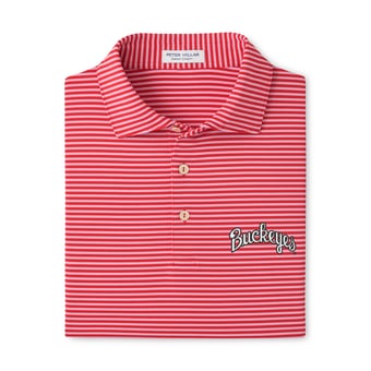 Men's Peter Millar  Scarlet Ohio State Buckeyes Tiebreaker Performance Jersey Stripe Polo