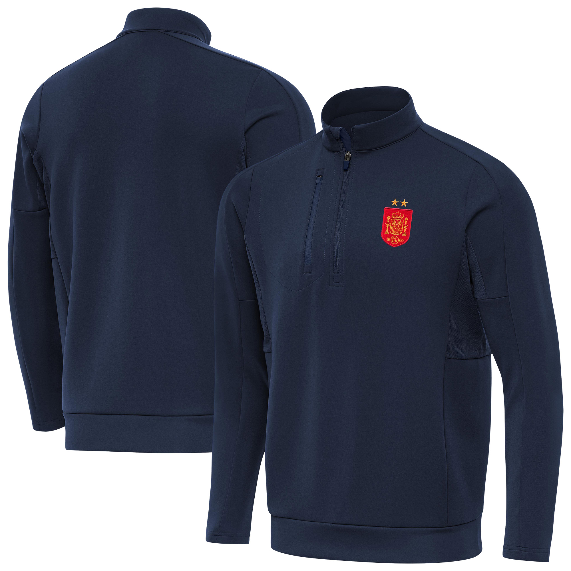 Men's Antigua Navy Spain National Team Two-Star Genesis Quarter-Zip Pullover