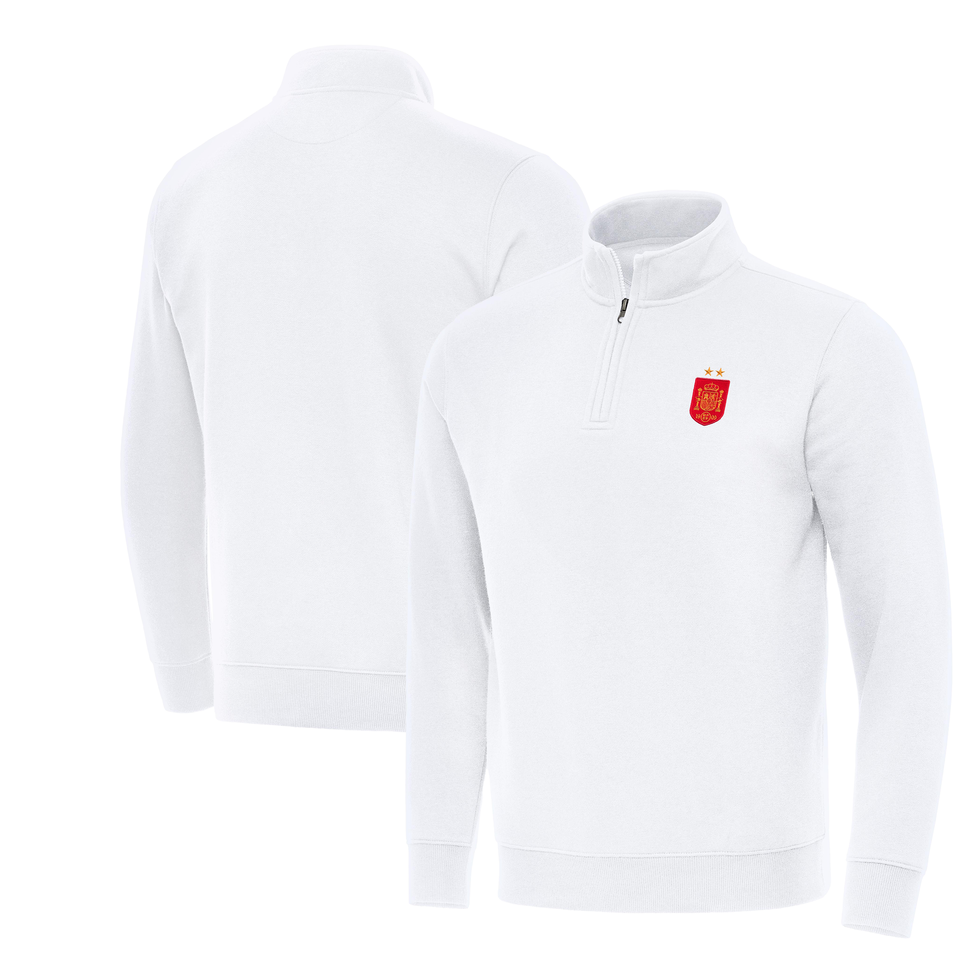 Men's Antigua White Spain National Team Two-Star Landslide Quarter-Zip Pullover