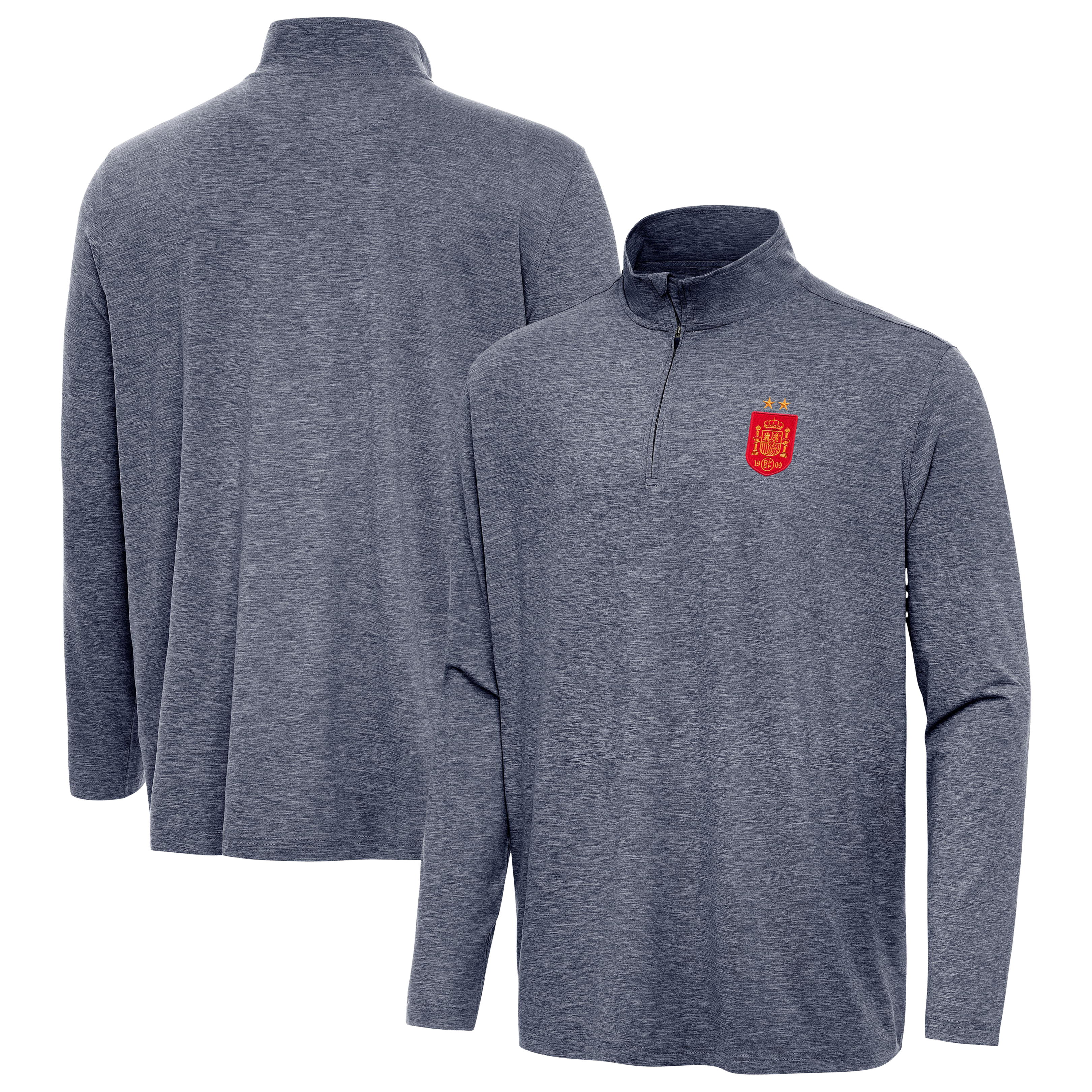 Men's Antigua Heather Navy Spain National Team Two-Star Master Quarter-Zip Pullover