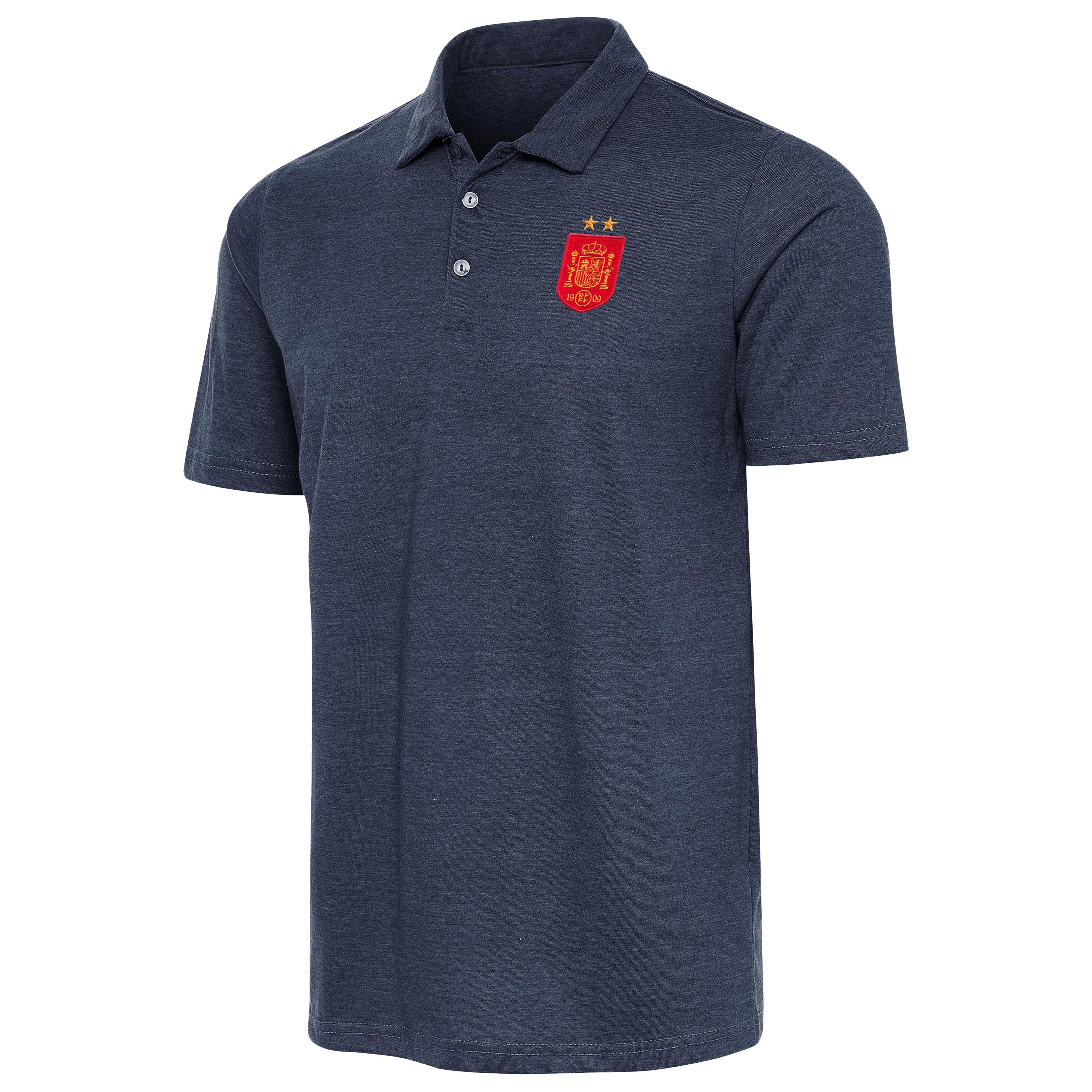 Men's Antigua Heather Navy Spain National Team Two-Star Peak Polo