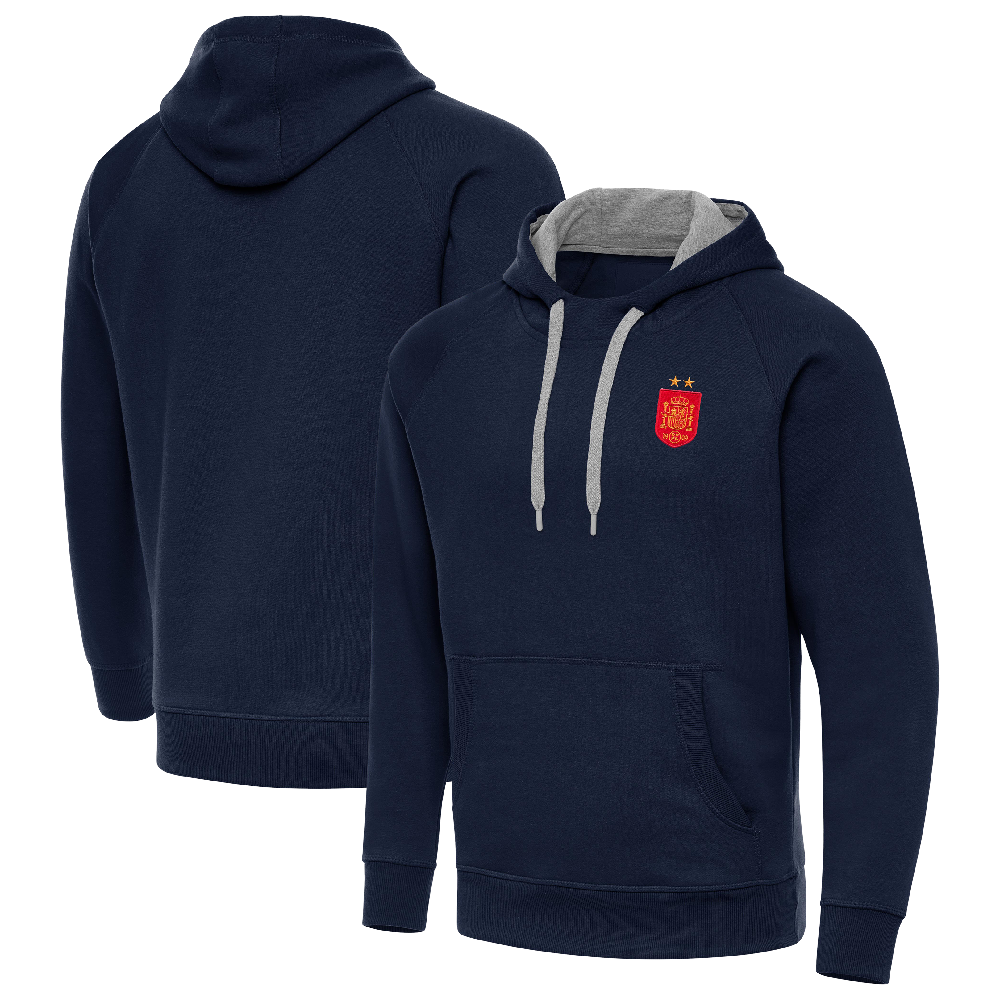 Men's Antigua Navy Spain National Team Two-Star Takeover Fleece Raglan Hoodie