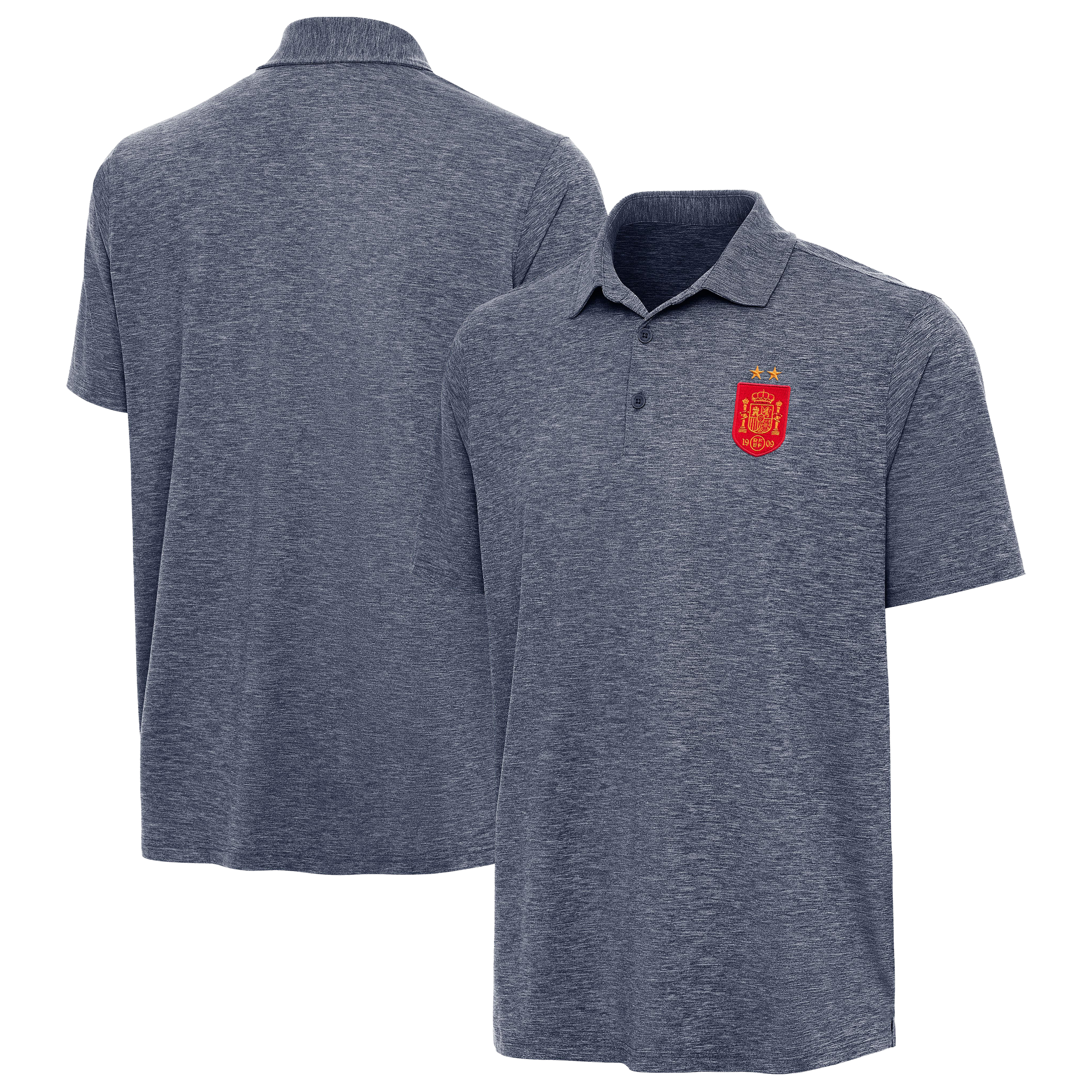 Men's Antigua Heather Navy Spain National Team Two-Star Triple Shot Polo