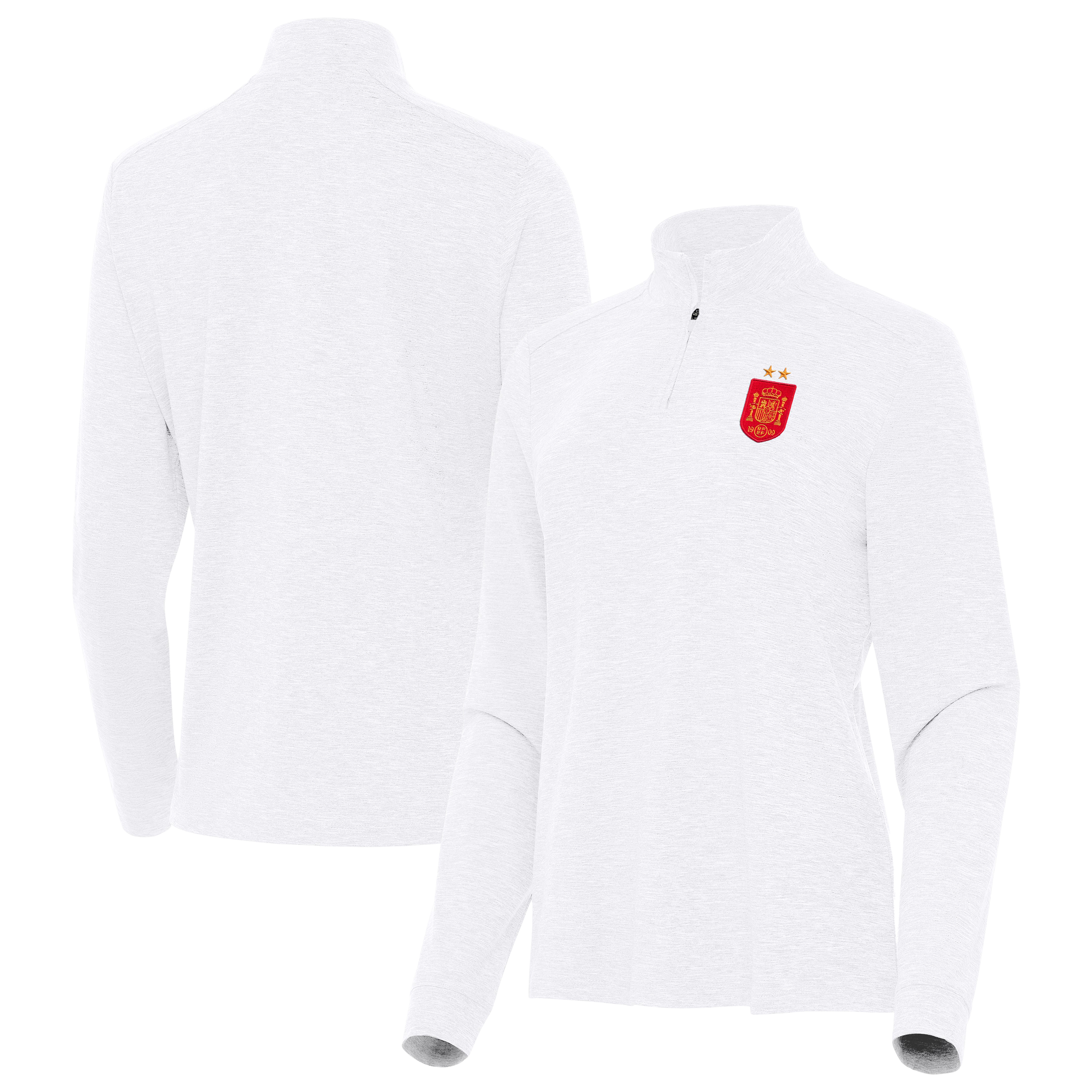 Women's Antigua White Spain National Team Two-Star Master Quarter-Zip Pullover