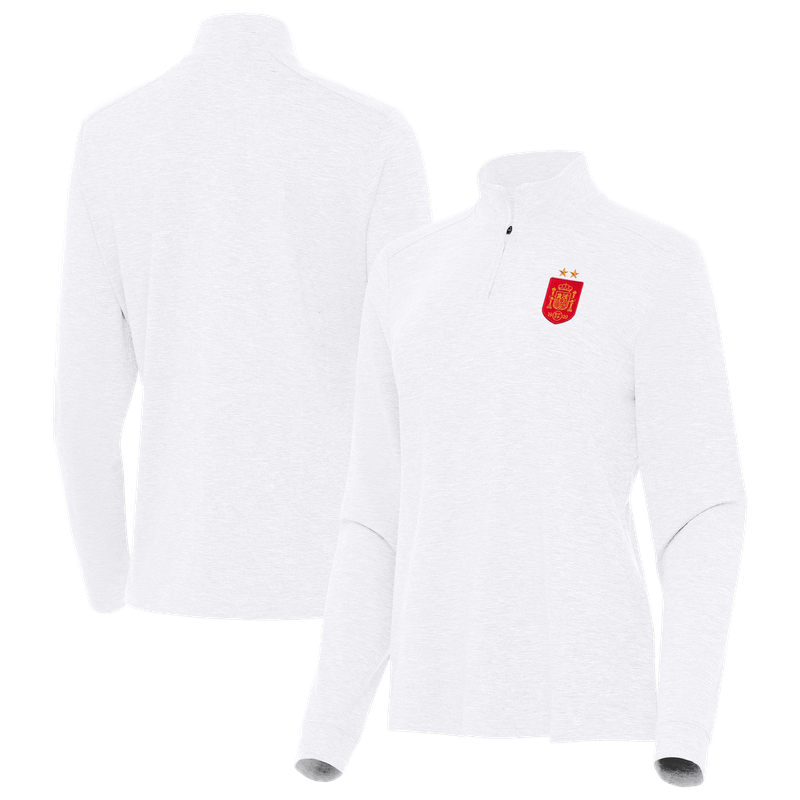Women's Antigua White Spain National Team Two-Star Master Quarter-Zip Pullover
