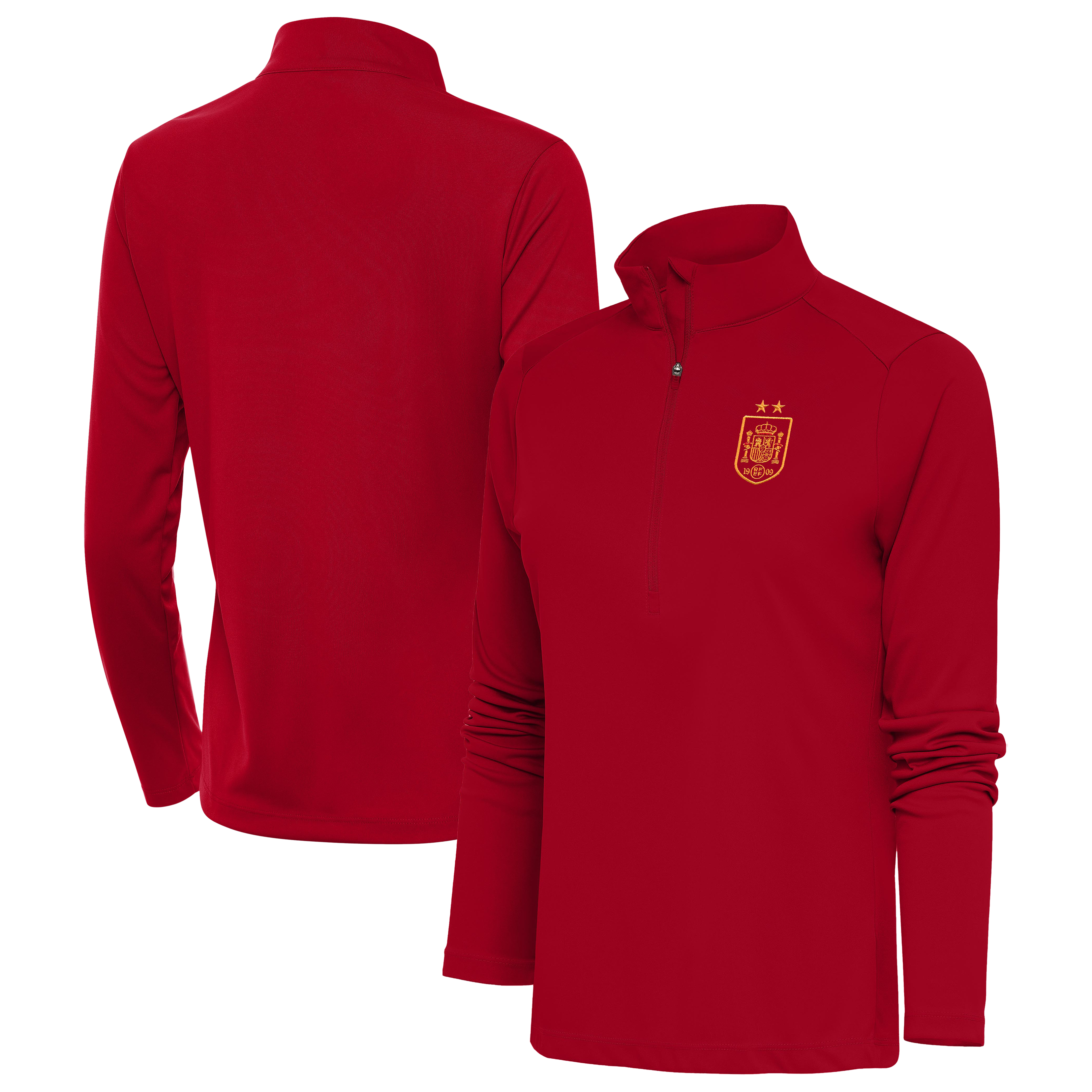 Women's Antigua Red Spain National Team Two-Star Statement Half-Zip Pullover