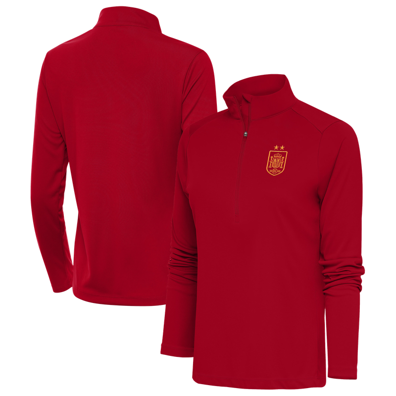 Women's Antigua Red Spain National Team Two-Star Statement Half-Zip Pullover