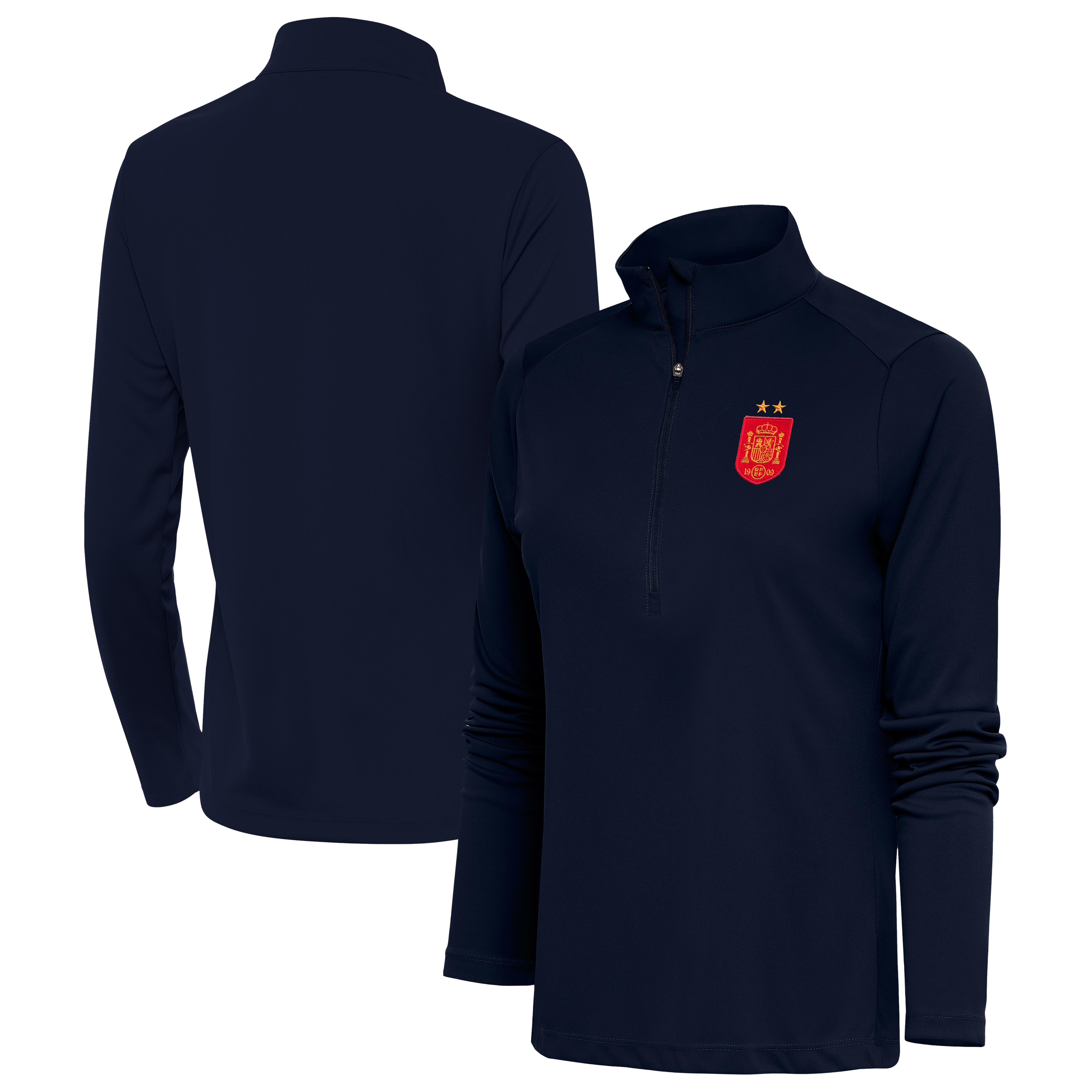 Women's Antigua Navy Spain National Team Two-Star Statement Half-Zip Pullover