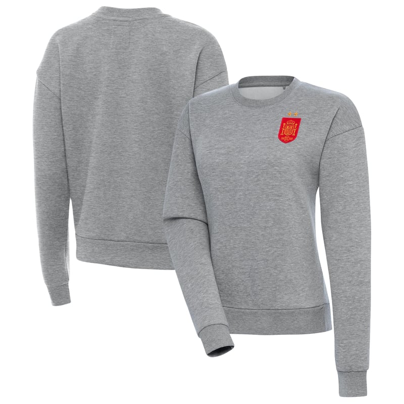 Women's Antigua Heather Gray Spain National Team Two-Star Takeover Fleece Sweatshirt
