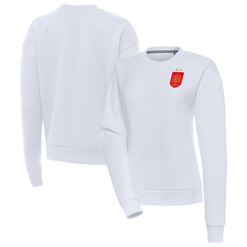 Women's Antigua White Spain National Team Two-Star Takeover Fleece Sweatshirt