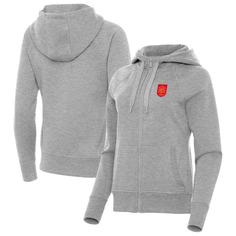 Women's Antigua Heather Gray Spain National Team Two-Star Takeover Fleece Raglan Full-Zip Hoodie