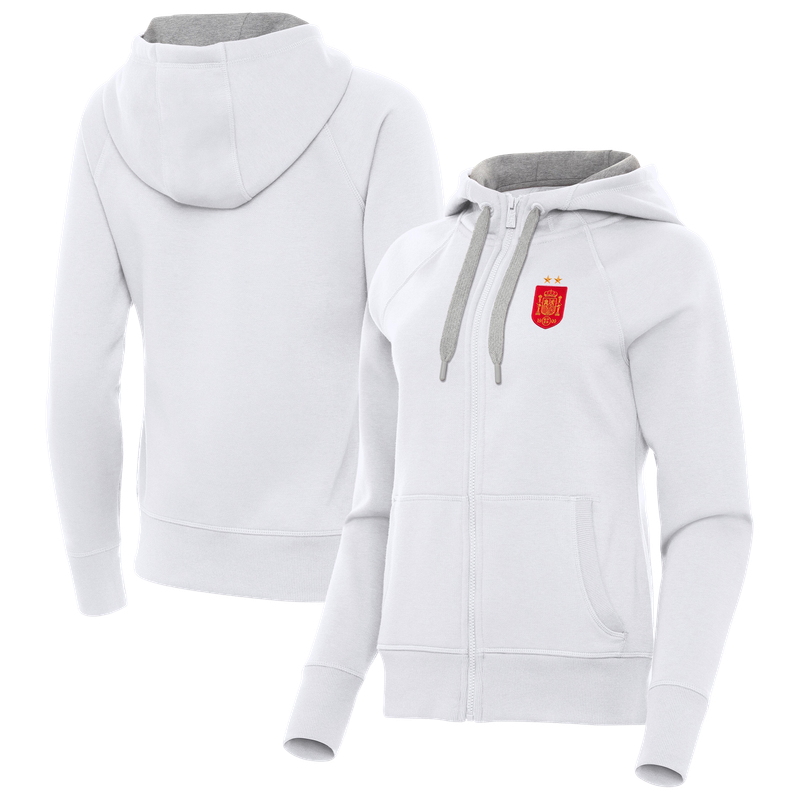 Women's Antigua White Spain National Team Two-Star Takeover Fleece Raglan Full-Zip Hoodie