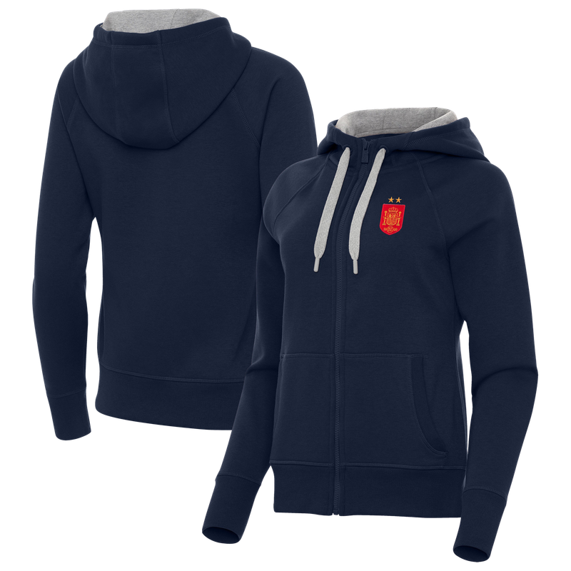 Women's Antigua Navy Spain National Team Two-Star Takeover Fleece Raglan Full-Zip Hoodie