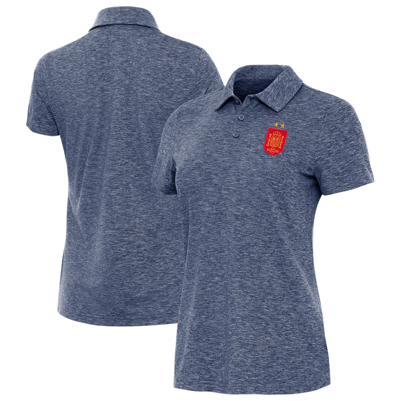 Women's Antigua Heather Navy Spain National Team Two-Star Triple Shot Polo