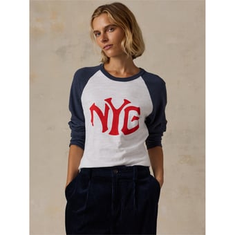 Women's FAHERTY Navy New York Giants Sunwashed Slub Long Sleeve T-Shirt