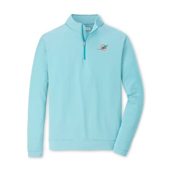 Men's Peter Millar Aqua/White Miami Dolphins Perth Sugar Stripe Performance Quarter-Zip Pullover