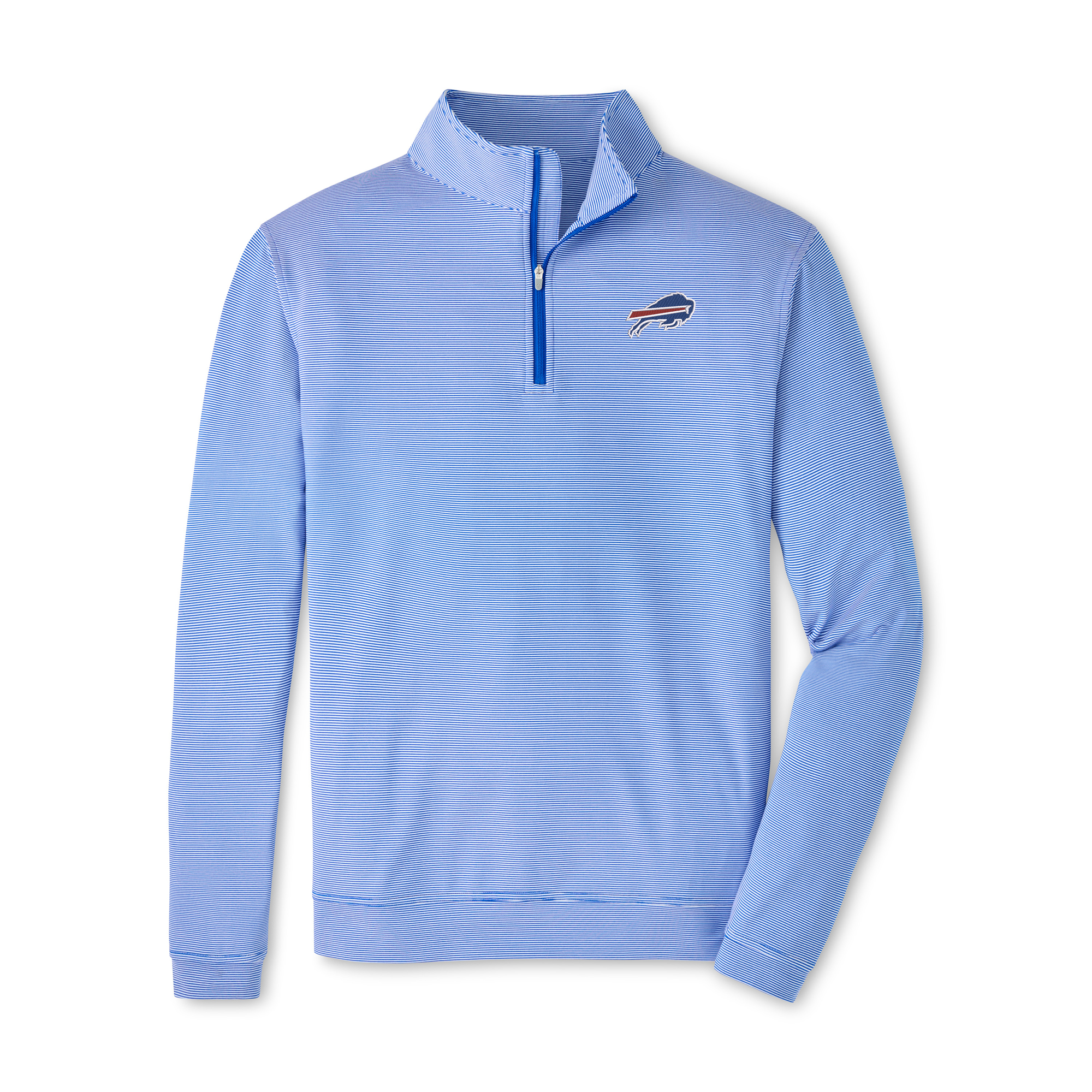 Men's Peter Millar Royal/White Buffalo Bills Perth Sugar Stripe Performance Quarter-Zip Pullover