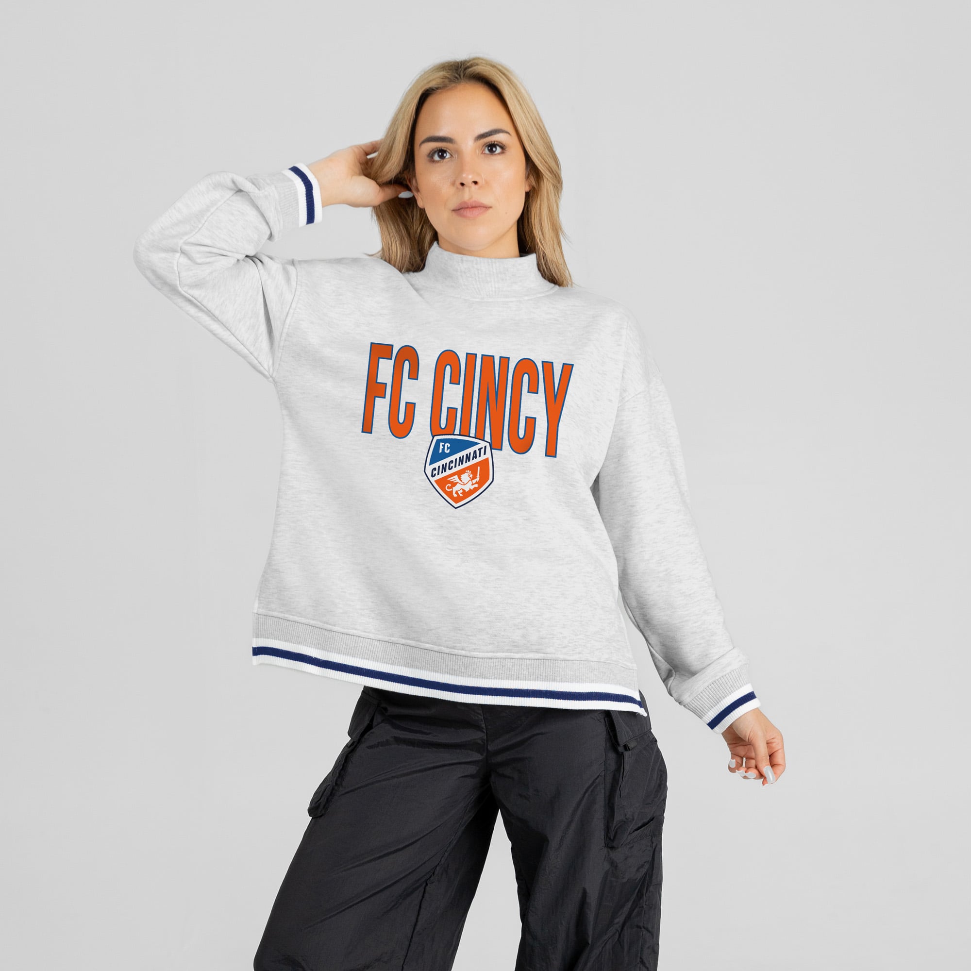 Women's Gameday Couture  Ash FC Cincinnati Rally Point Mock Neck Sweatshirt