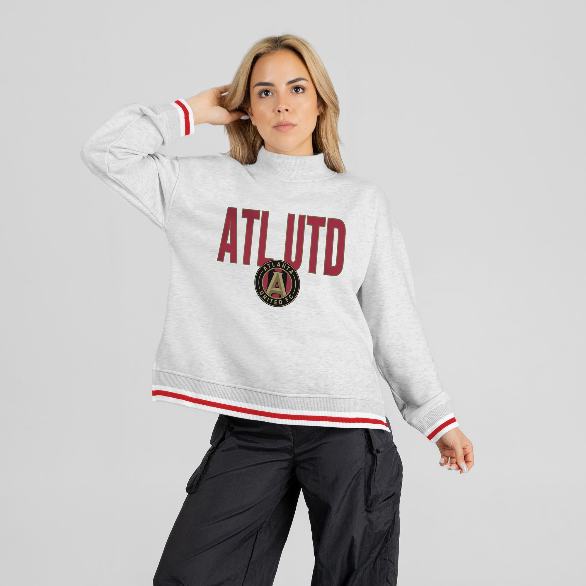 Women's Gameday Couture  Ash Atlanta United FC Rally Point Mock Neck Sweatshirt