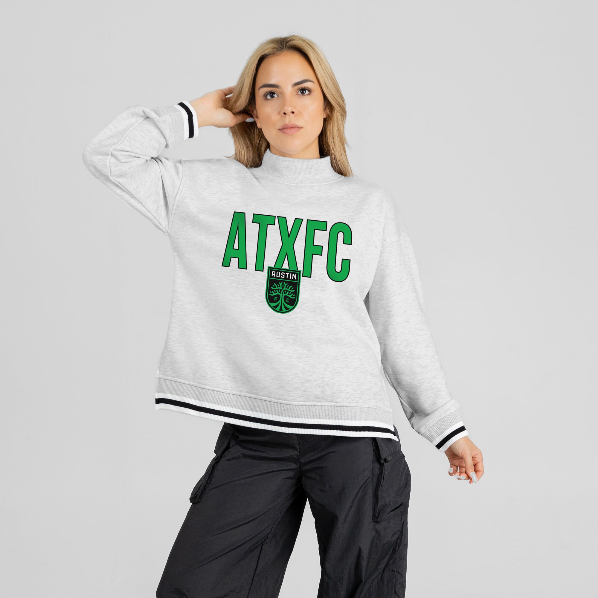 Women's Gameday Couture  Ash Austin FC Rally Point Mock Neck Sweatshirt