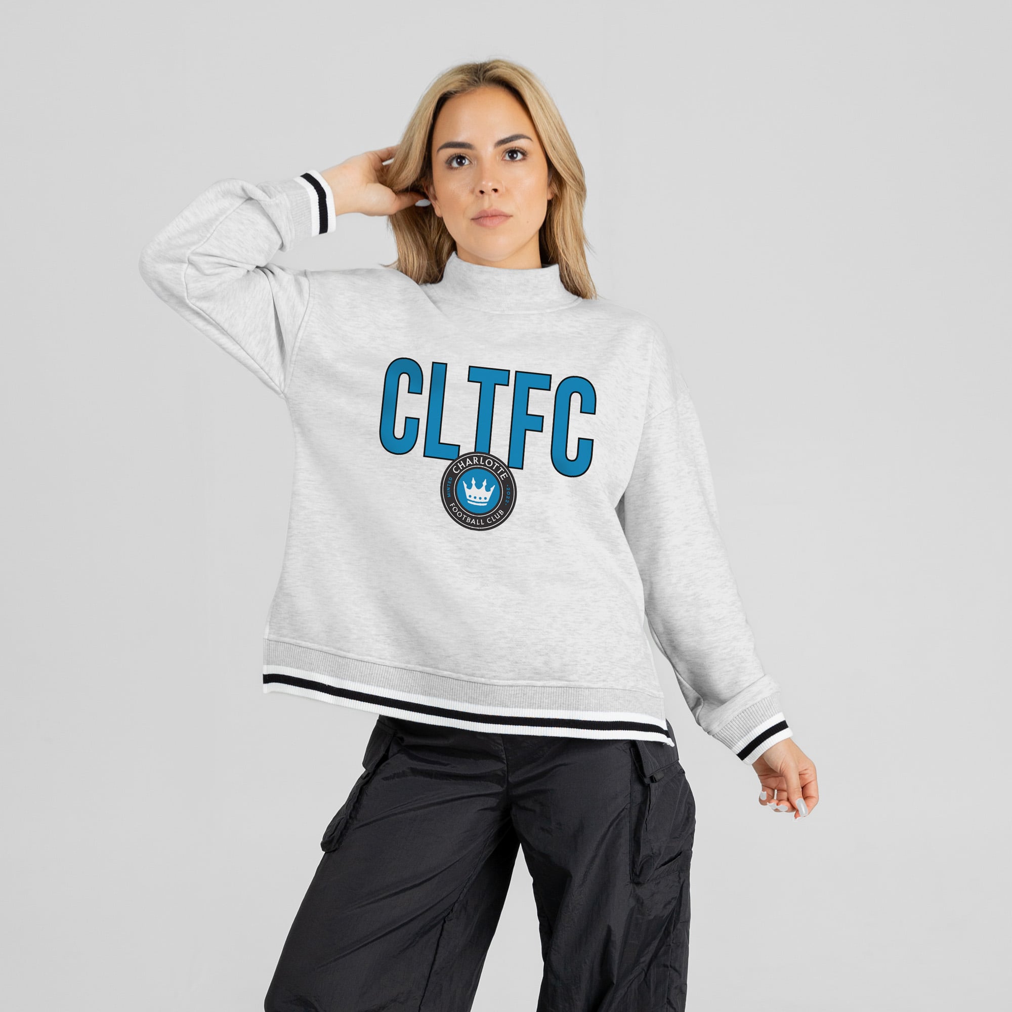 Women's Gameday Couture  Ash Charlotte FC Rally Point Mock Neck Sweatshirt