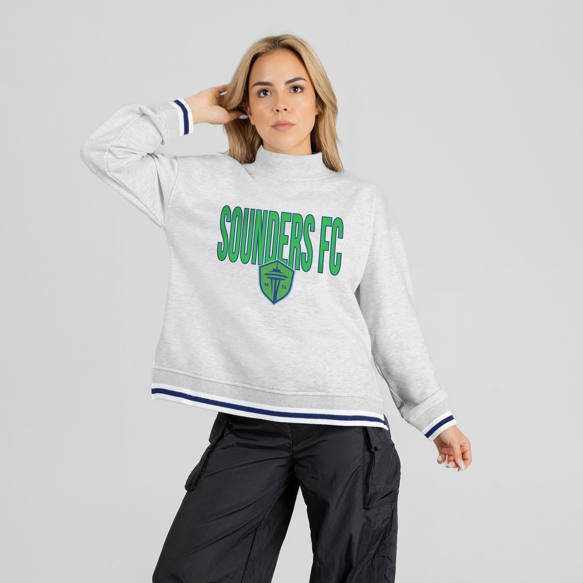 Women's Gameday Couture  Ash Seattle Sounders FC Rally Point Mock Neck Sweatshirt