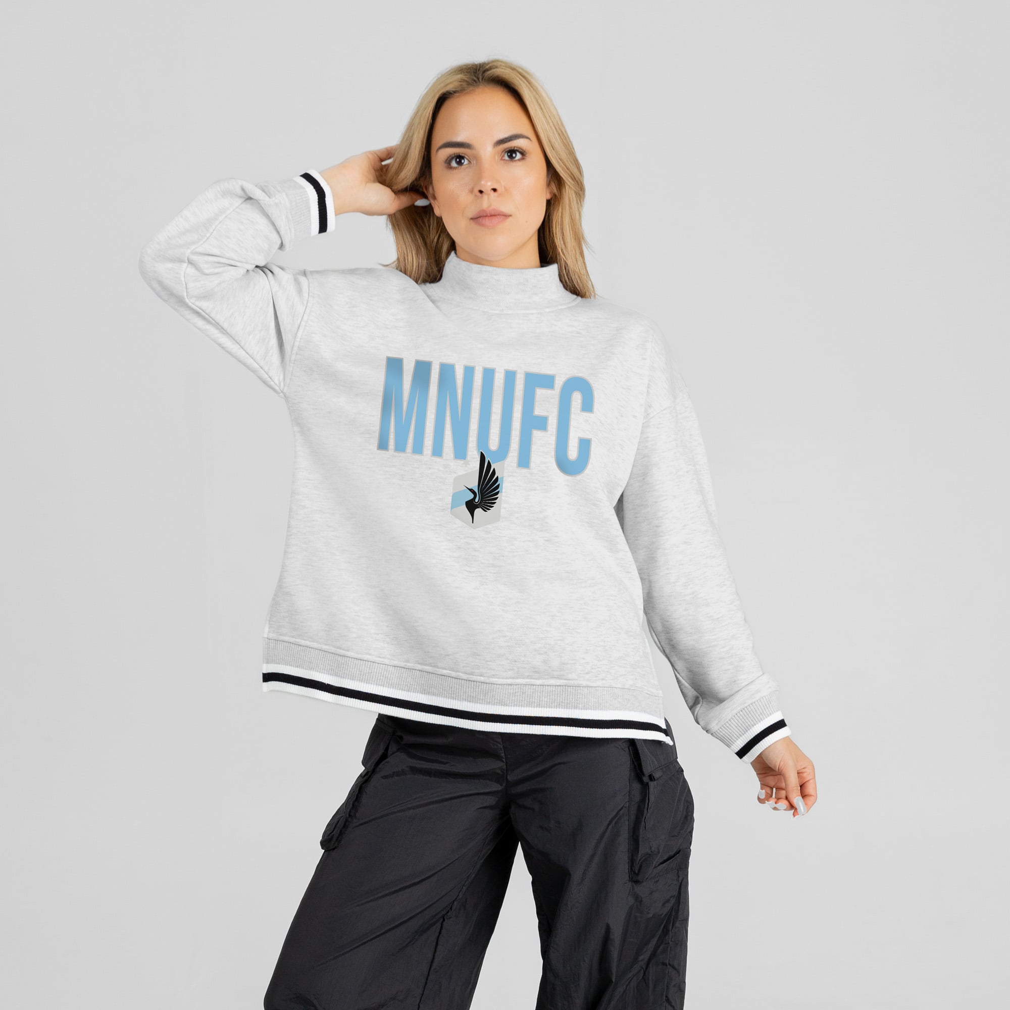 Women's Gameday Couture  Ash Minnesota United FC Rally Point Mock Neck Sweatshirt