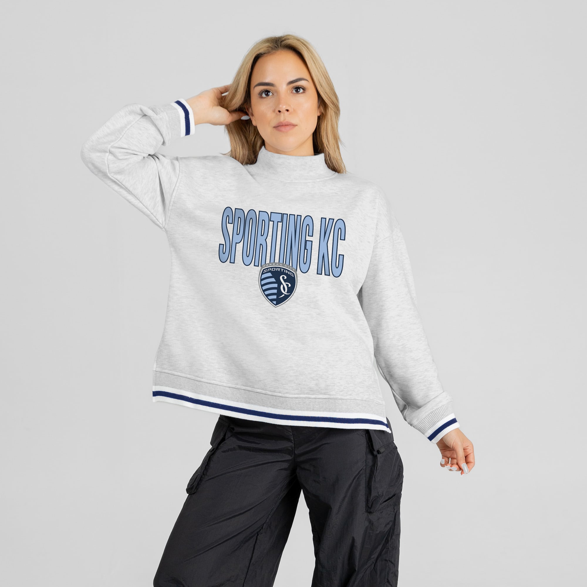 Women's Gameday Couture  Ash Sporting Kansas City Rally Point Mock Neck Sweatshirt
