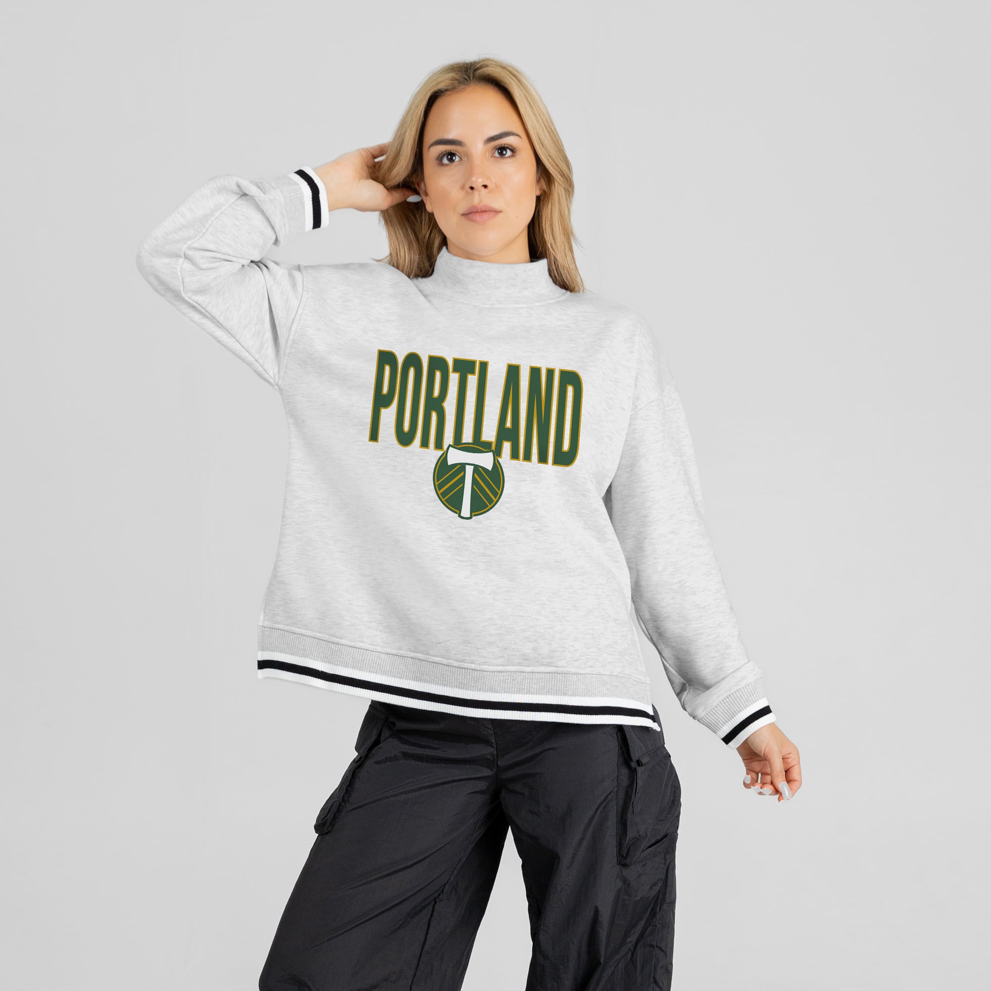 Women's Gameday Couture  Ash Portland Timbers Rally Point Mock Neck Sweatshirt