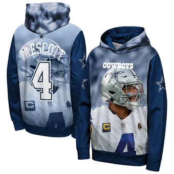 Youth Outerstuff Dak Prescott Navy Dallas Cowboys Peak Performance Name & Number Hoodie