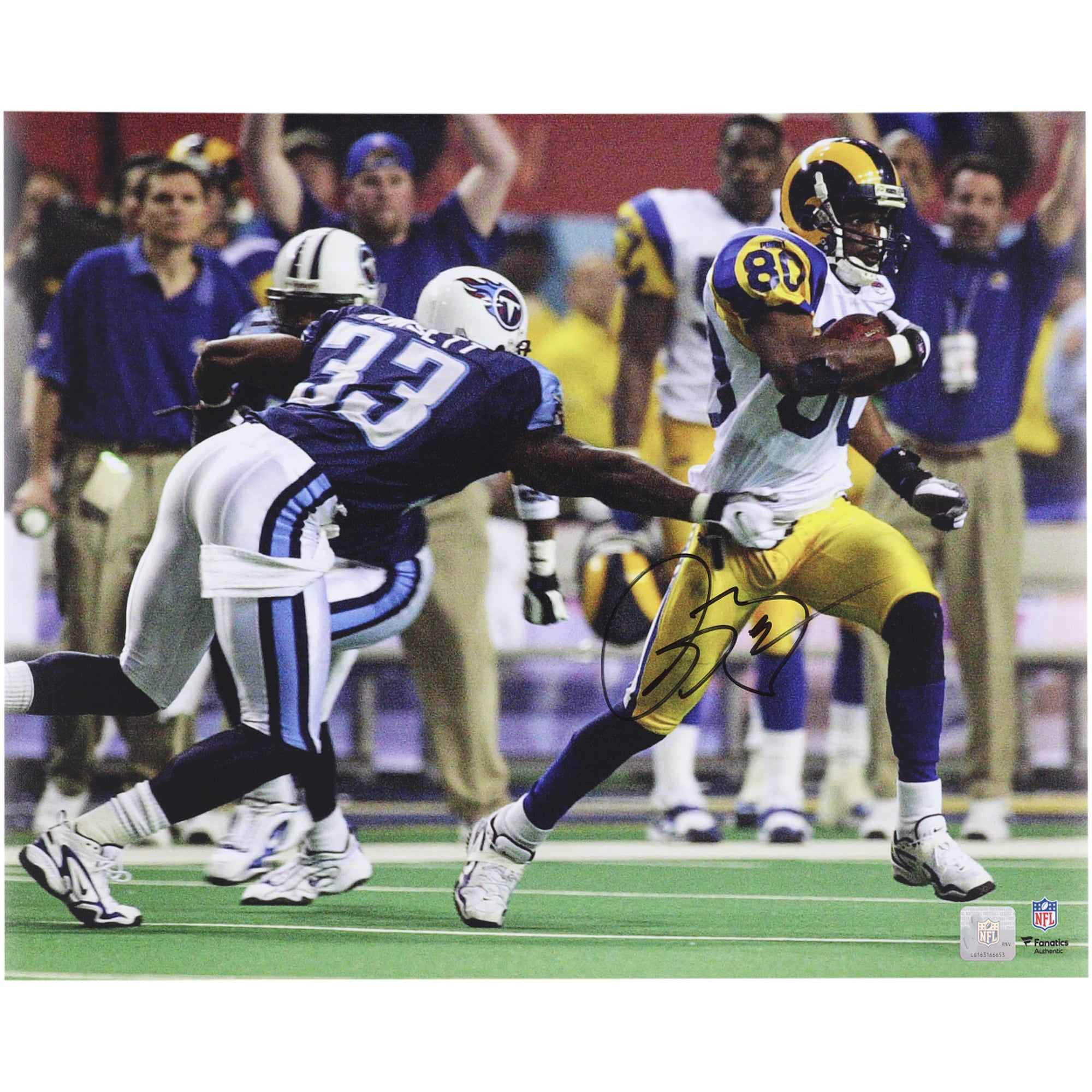 Isaac Bruce St. Louis Rams Autographed 16" x 20" Super Bowl XXXIV Touchdown Photograph