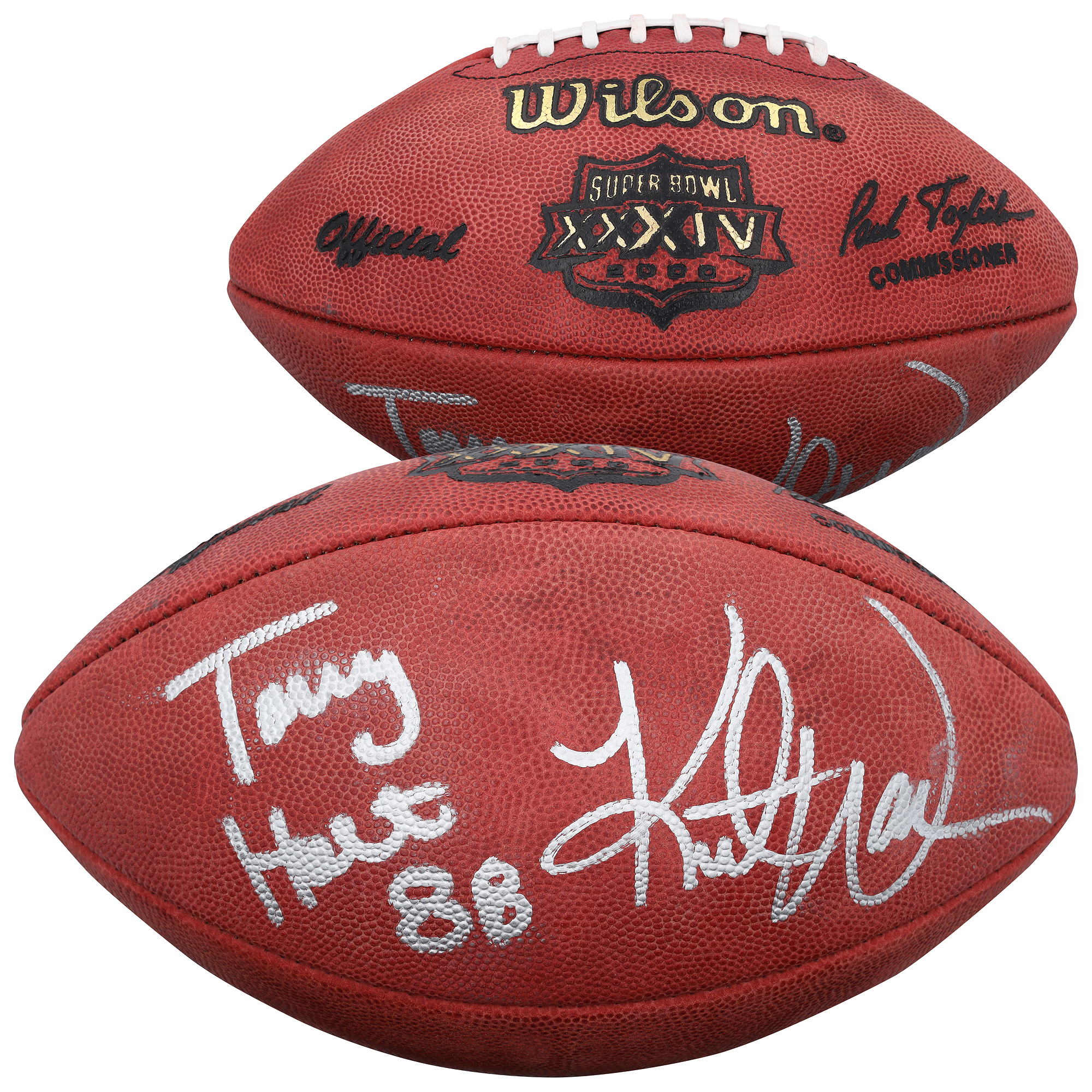 Kurt Warner & Torry Holt St. Louis Rams Autographed Wilson Duke Super Bowl XXXIV Football
