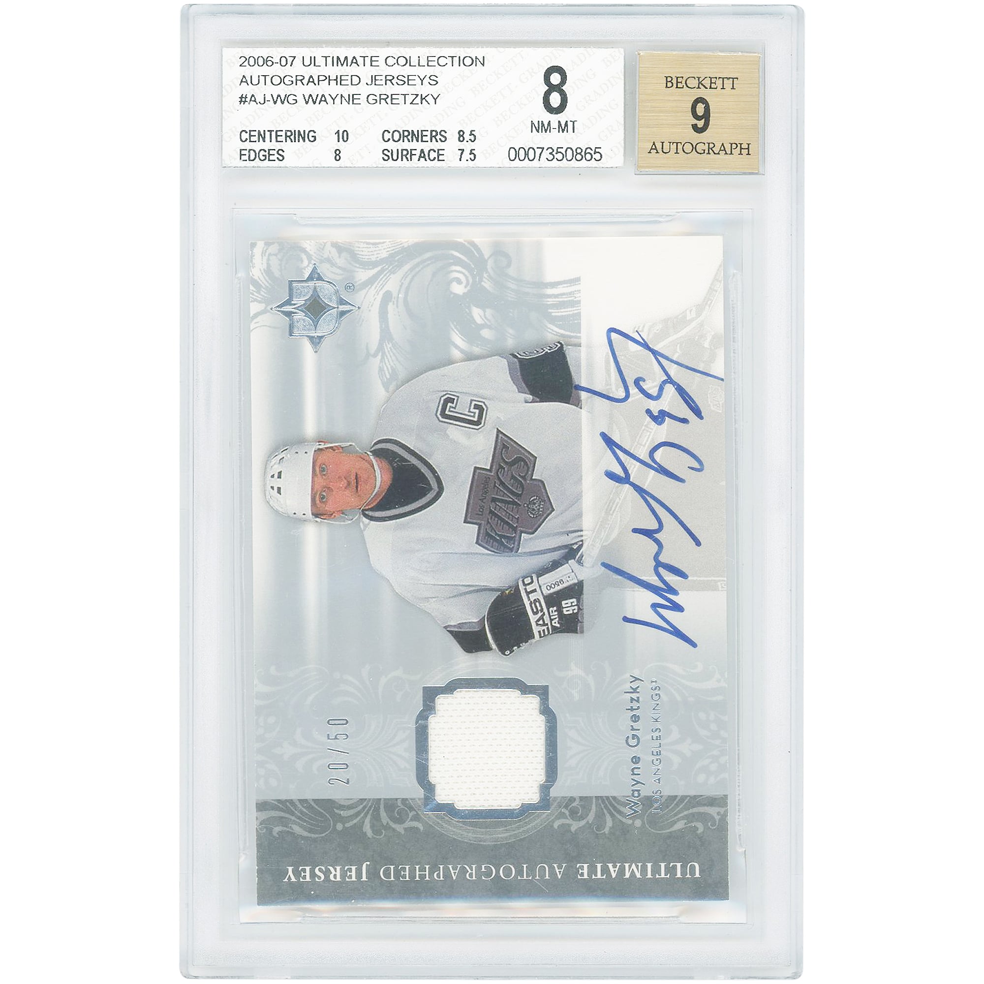 Wayne Gretzky Los Angeles Kings Autographed 2006-07 Upper Deck Ultimate Collection Autographed Jersey Relic #AJ-WG #20/50 BGS Authenticated 8/9 Card - 10,8.5,8,. rookie card picture