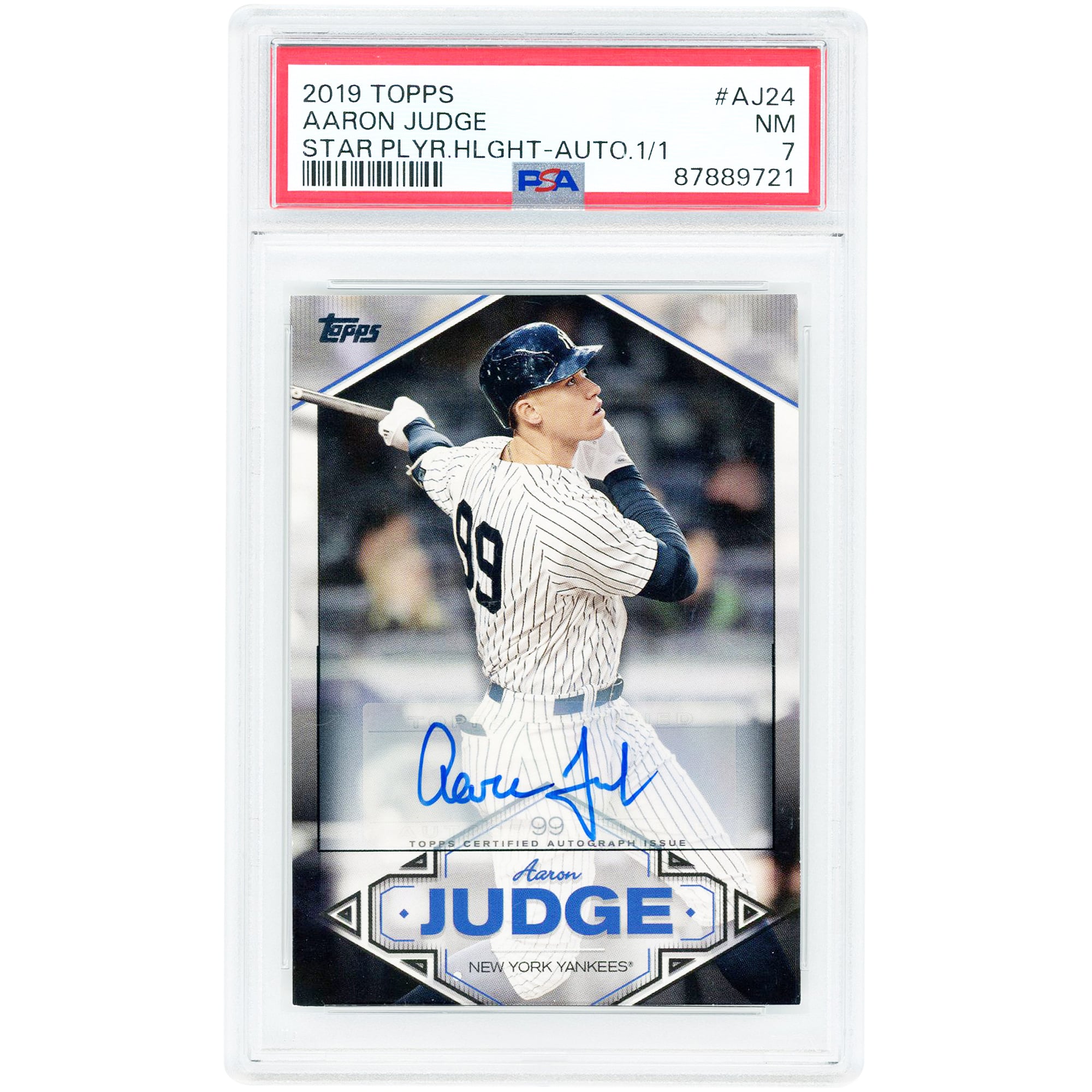 Aaron Judge New York Yankees Autographed 2019 Topps Star Player Highlights #AJ-24 #1/1 PSA Authenticated 7 Card