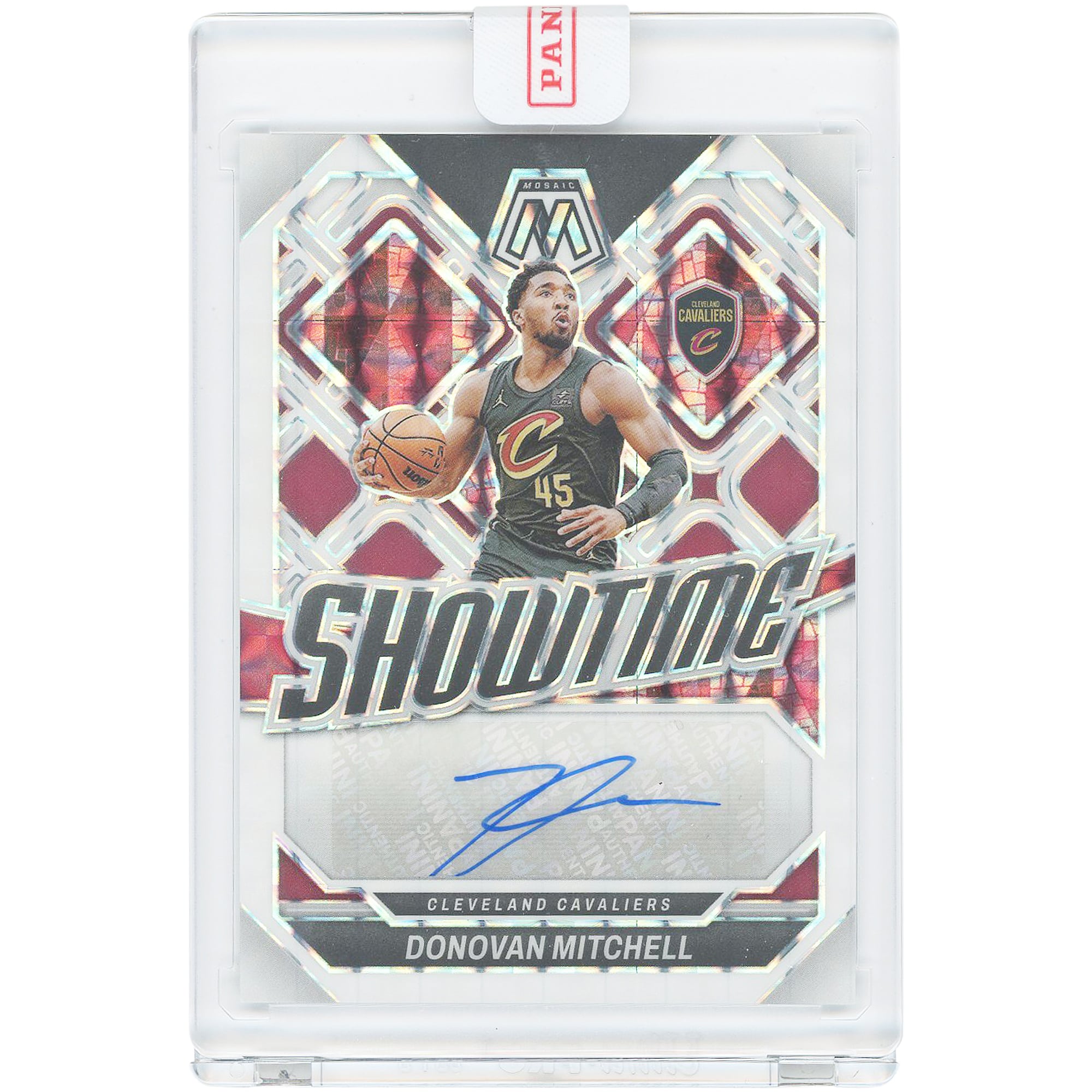 Donovan Mitchell Cleveland Cavaliers Autographed 2023-24 Panini Mosaic Showtime Signatures Mosaic White #SS-MIT #15/15 Card