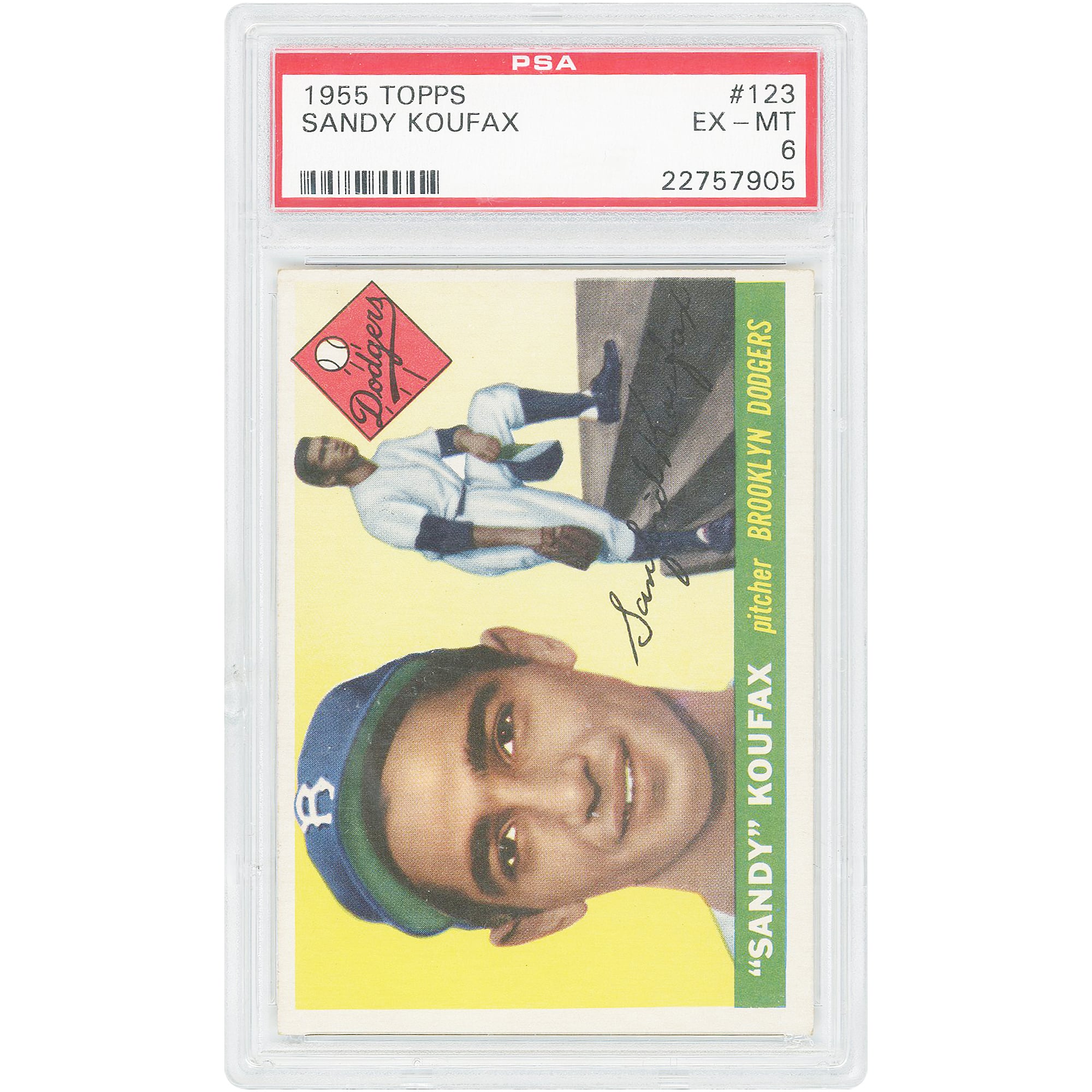 Sandy Koufax Brooklyn Dodgers 1955 Topps #123 PSA Authenticated 6 Rookie Card