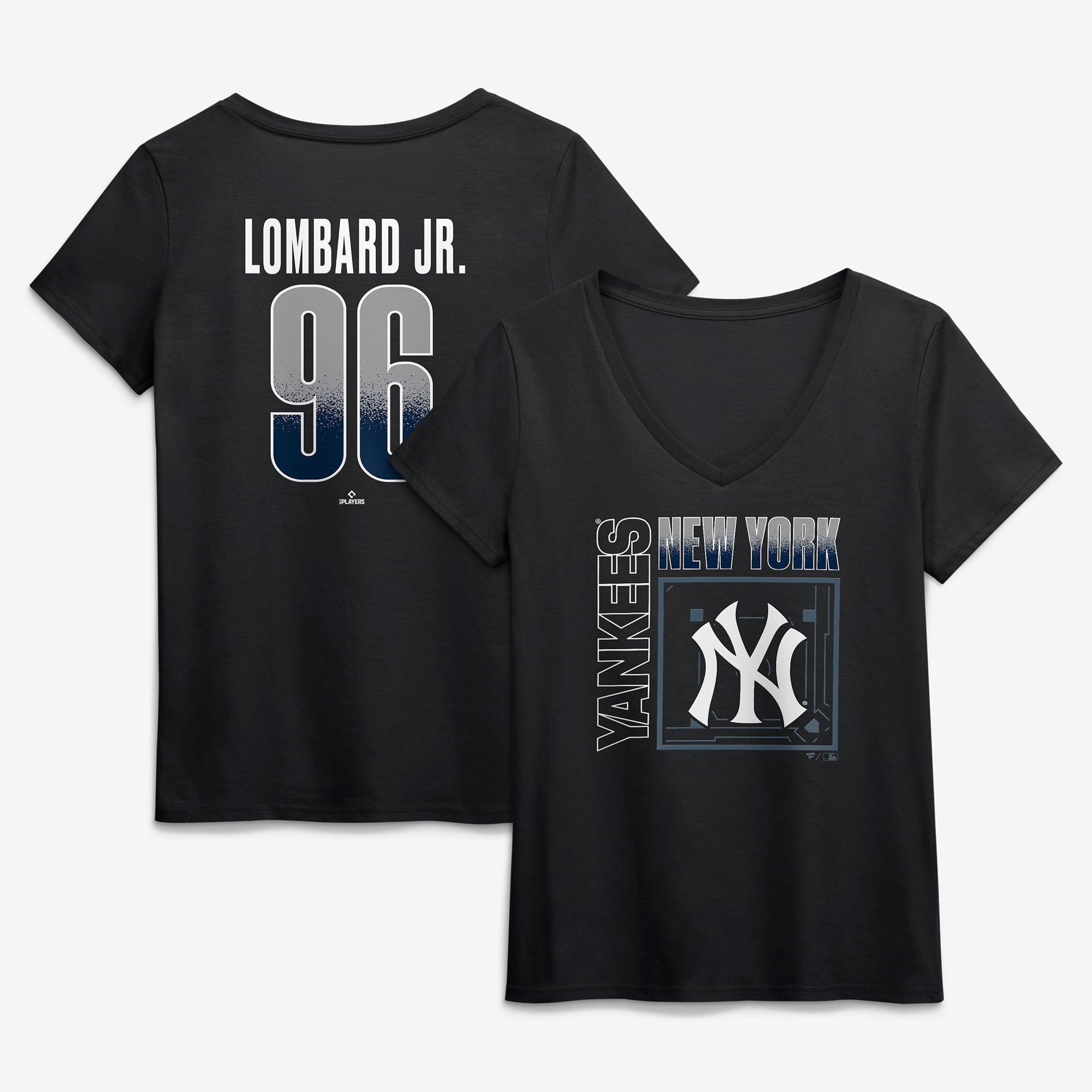 Women's George Lombard Jr. Black New York Yankees Homefield Pop Name & Number V-Neck T-Shirt