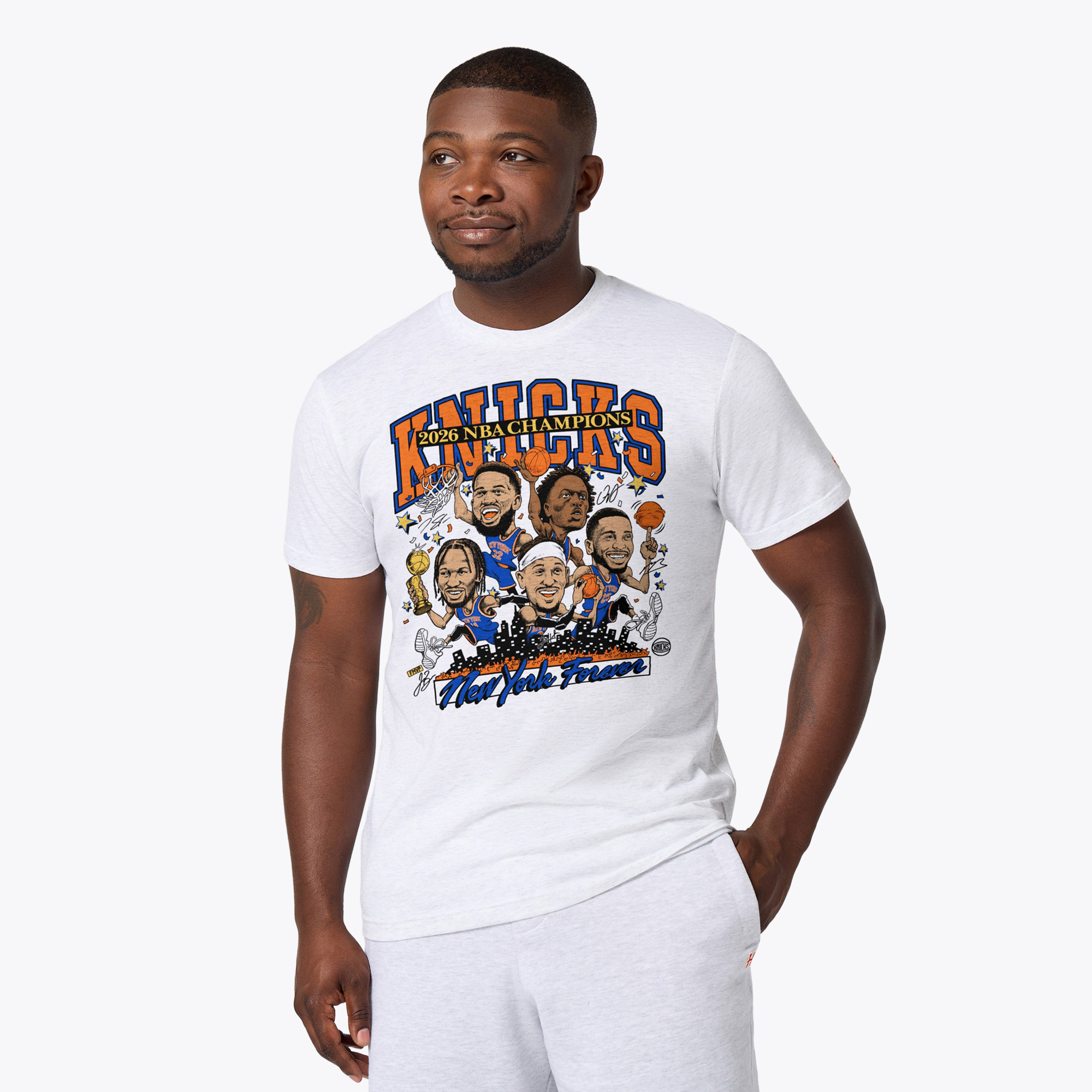 Unisex Homage Ash New York Knicks 2026 NBA Champions Trophy Collection Player Signatures T-Shirt