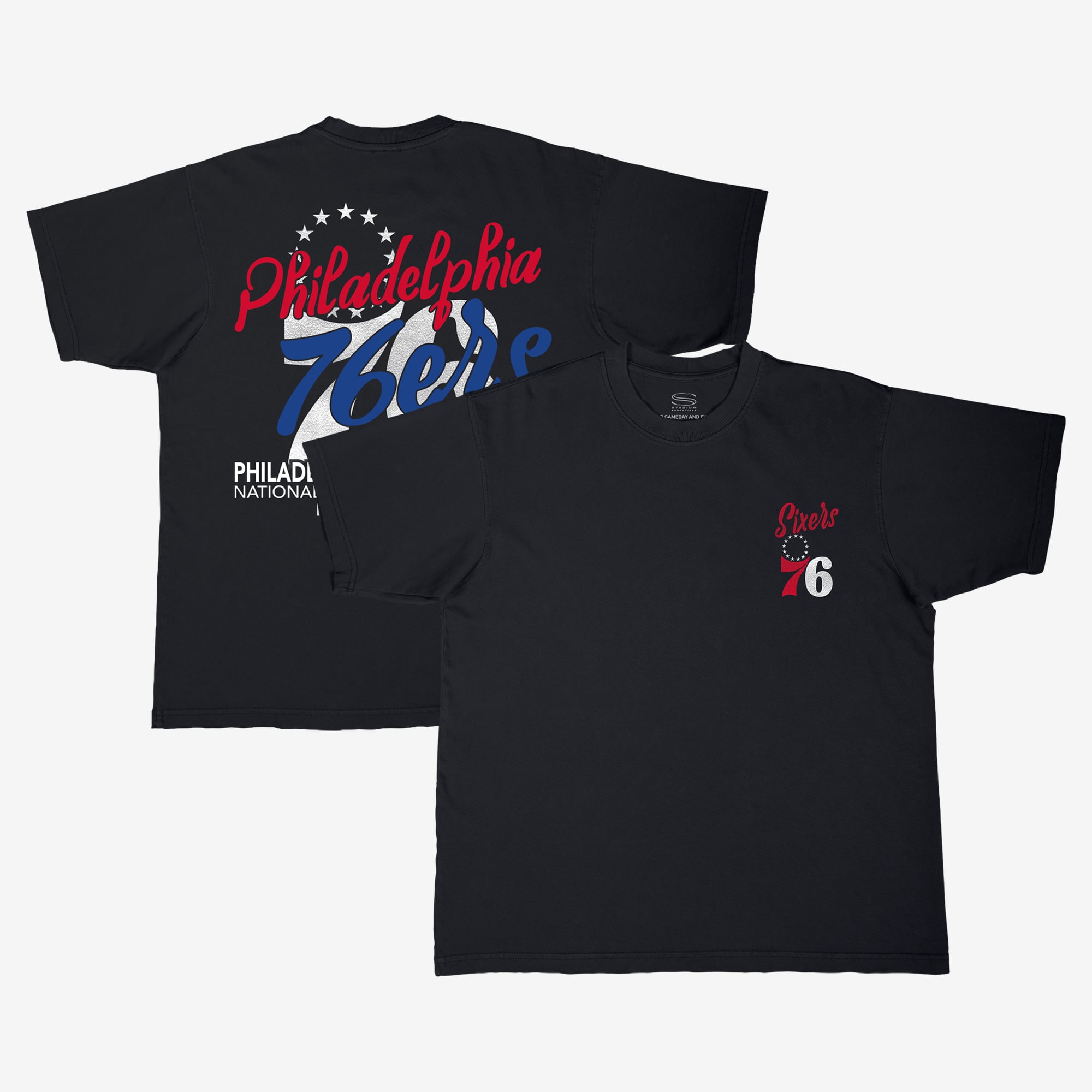 Unisex Stadium Essentials Black Philadelphia 76ers Wallscript Urban T-Shirt