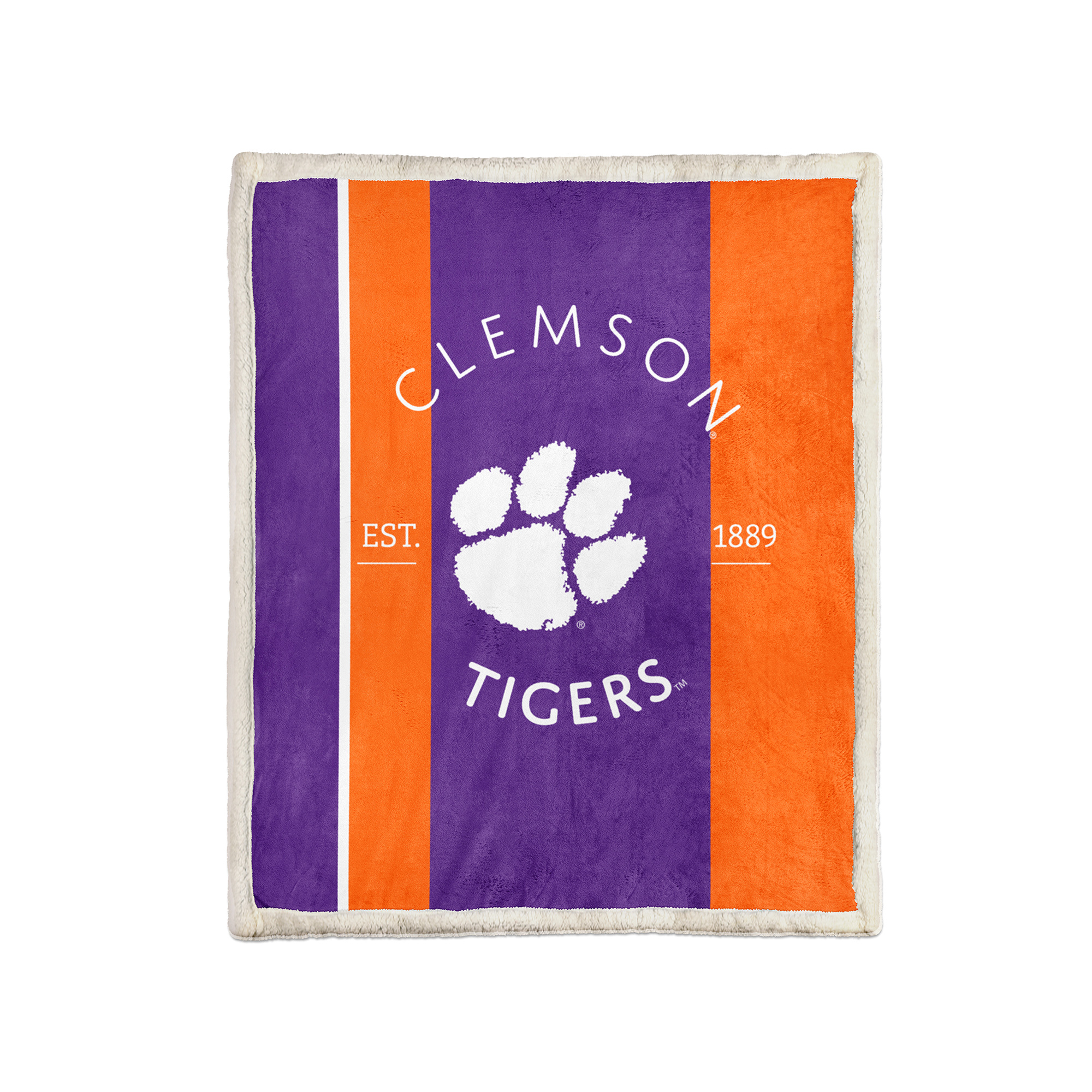Pegasus Clemson Tigers Block Stripe 50" x 60" Ultra Cozy Sherpa Blanket