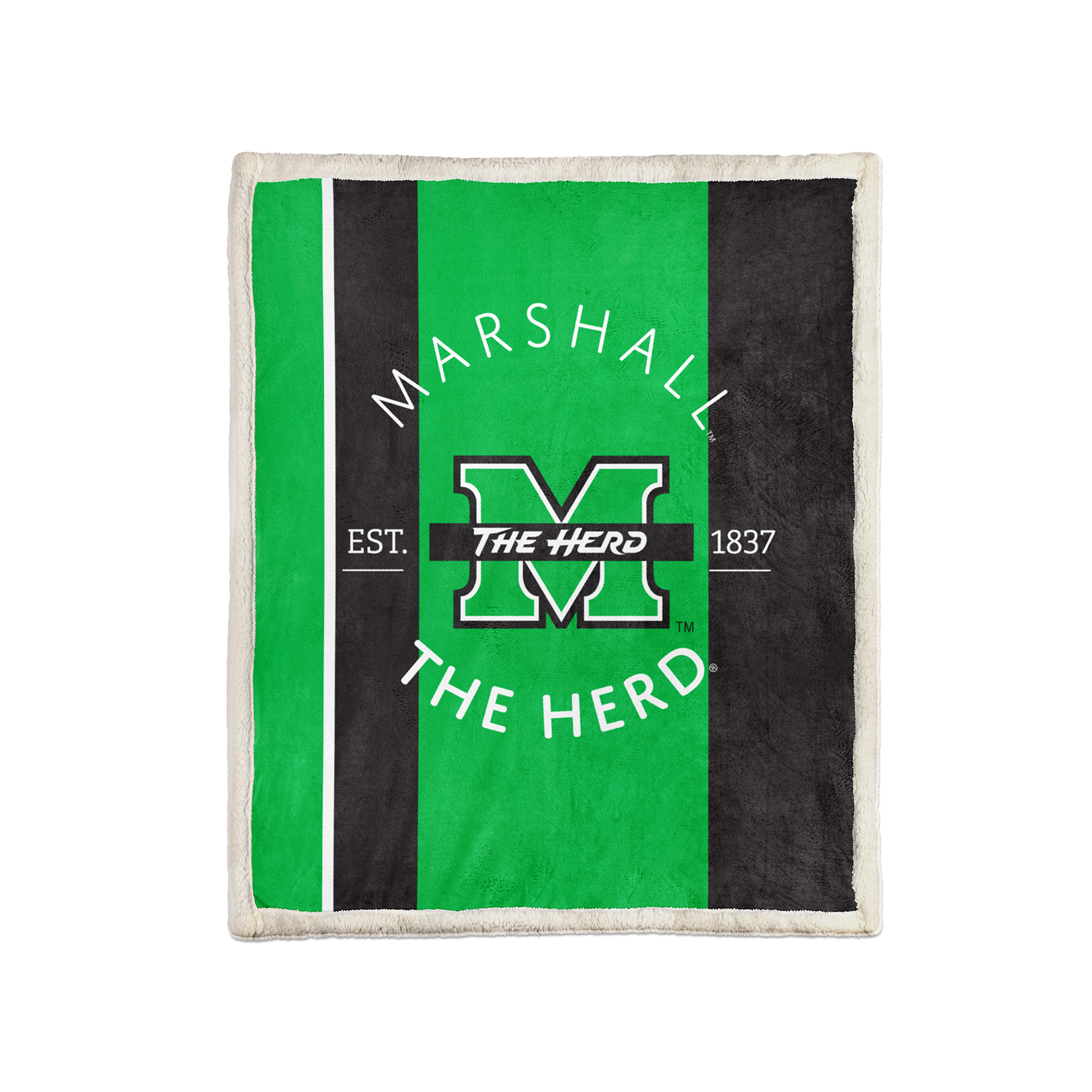 Pegasus Marshall Thundering Herd Block Stripe 50" x 60" Ultra Cozy Sherpa Blanket
