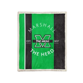 Pegasus Marshall Thundering Herd Block Stripe 50" x 60" Ultra Cozy Sherpa Blanket