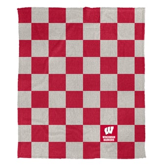 "Pegasus Wisconsin Badgers Checkered Logo Patch 50"" x 60"" Cozy Knit Blanket"