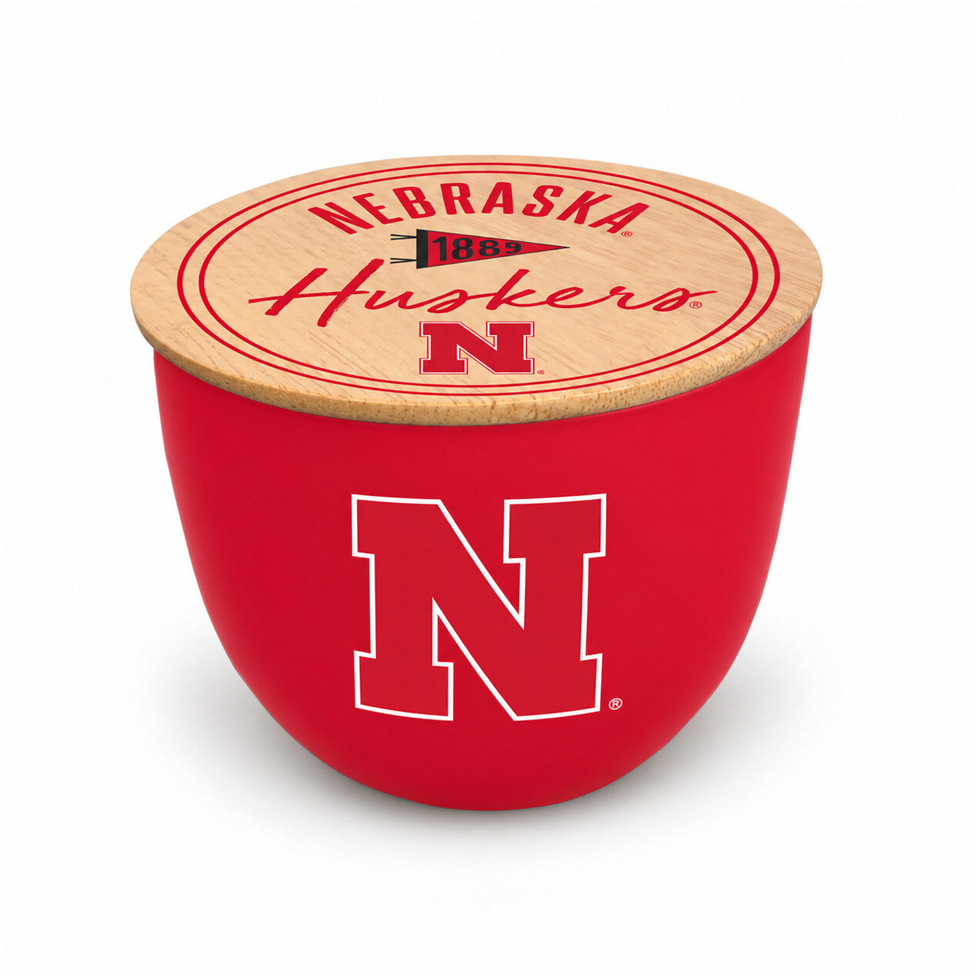 Pegasus Nebraska Huskers Script Circle Wood Top 16oz. Ceramic Candle