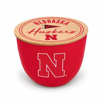 Pegasus Nebraska Huskers Script Circle Wood Top 16oz. Ceramic Candle