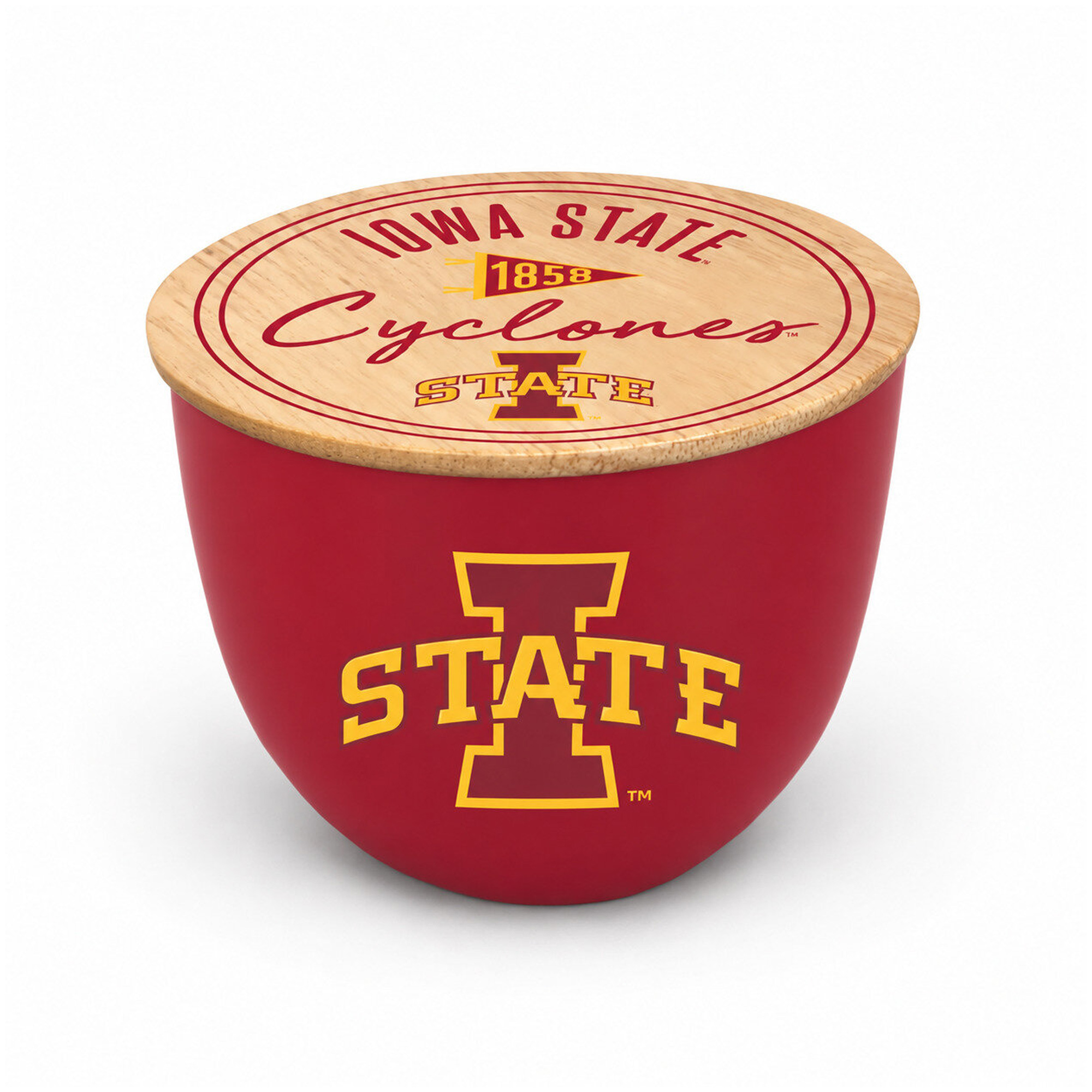 Pegasus Iowa State Cyclones Script Circle Wood Top 16oz. Ceramic Candle